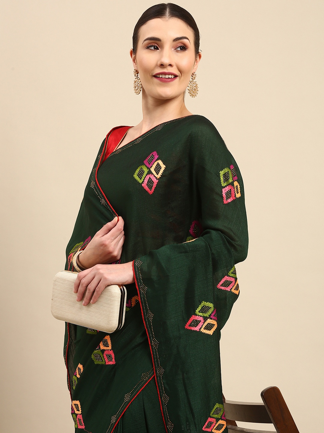 

Anouk Green & Pink Embroidered Bhagalpuri Saree