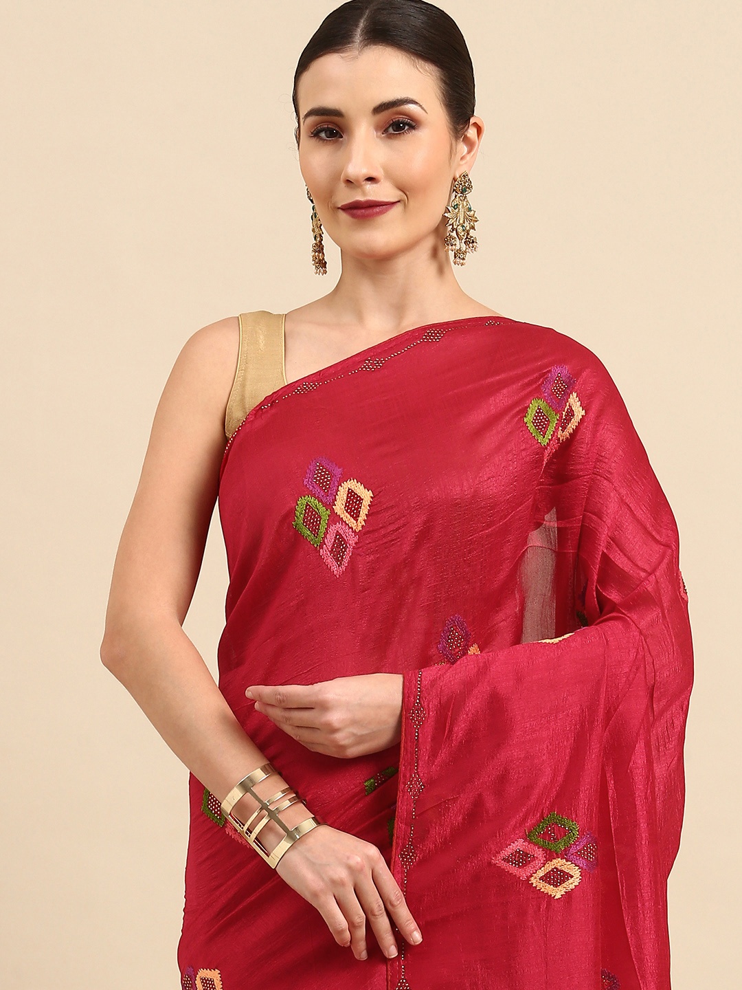 

Anouk Red & Yellow Embroidered Bhagalpuri Saree