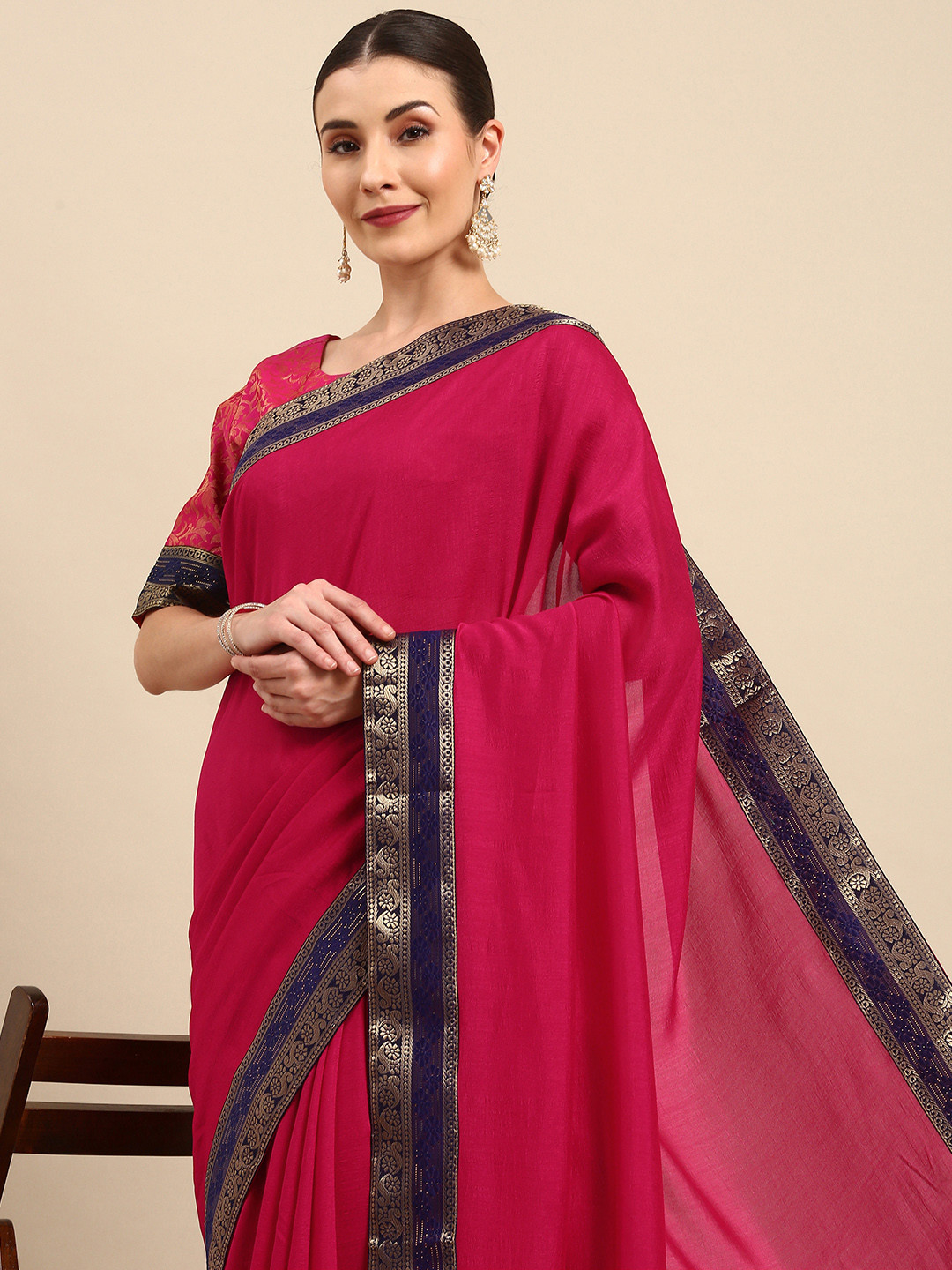 

Anouk Fuchsia Solid Bhagalpuri Saree