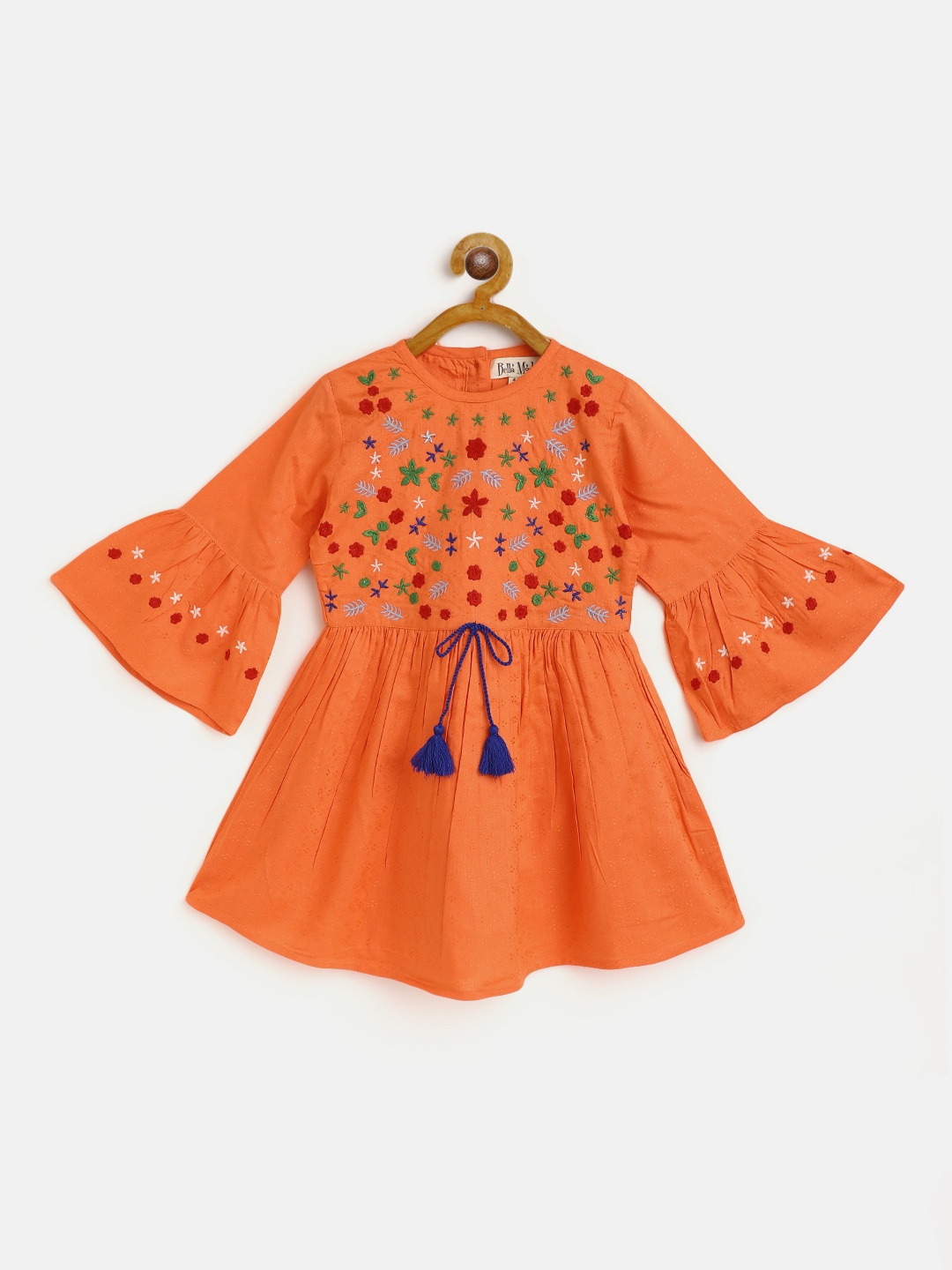 

Bella Moda Orange Floral Embroidered Pure Cotton A-Line Dress