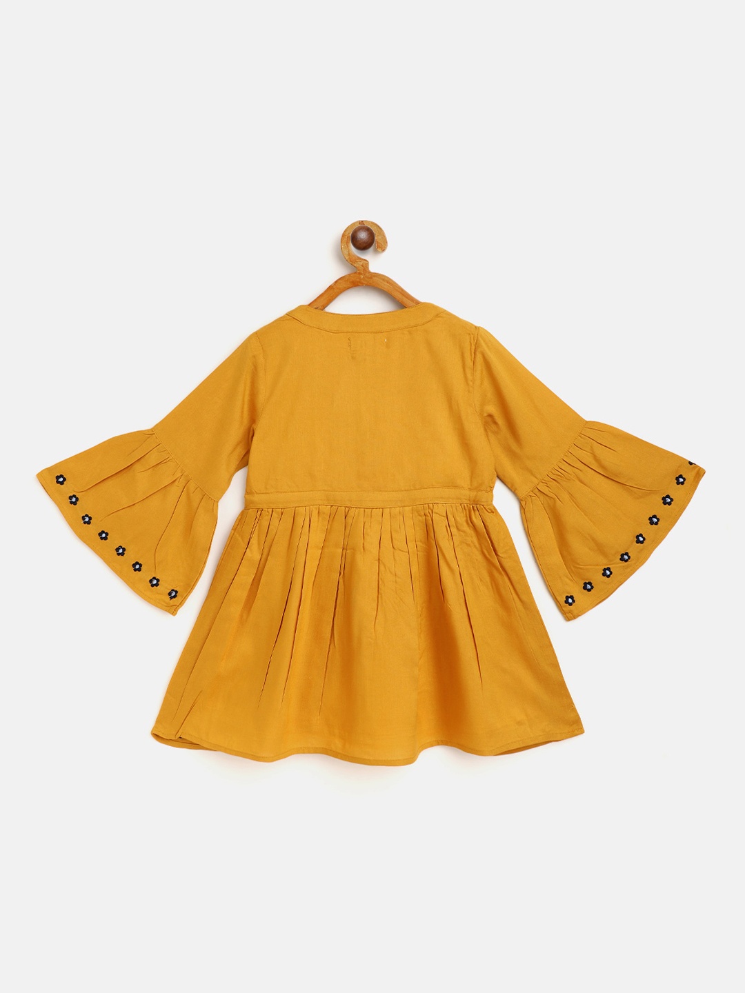 

Bella Moda Mustard Yellow Floral Embroidered Pure Cotton A-Line Dress