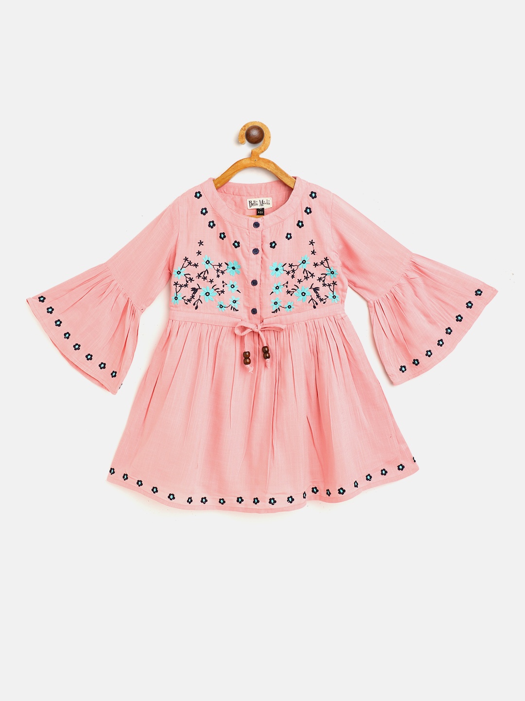 

Bella Moda Peach-Coloured Cotton Floral Embroidered A-Line Dress
