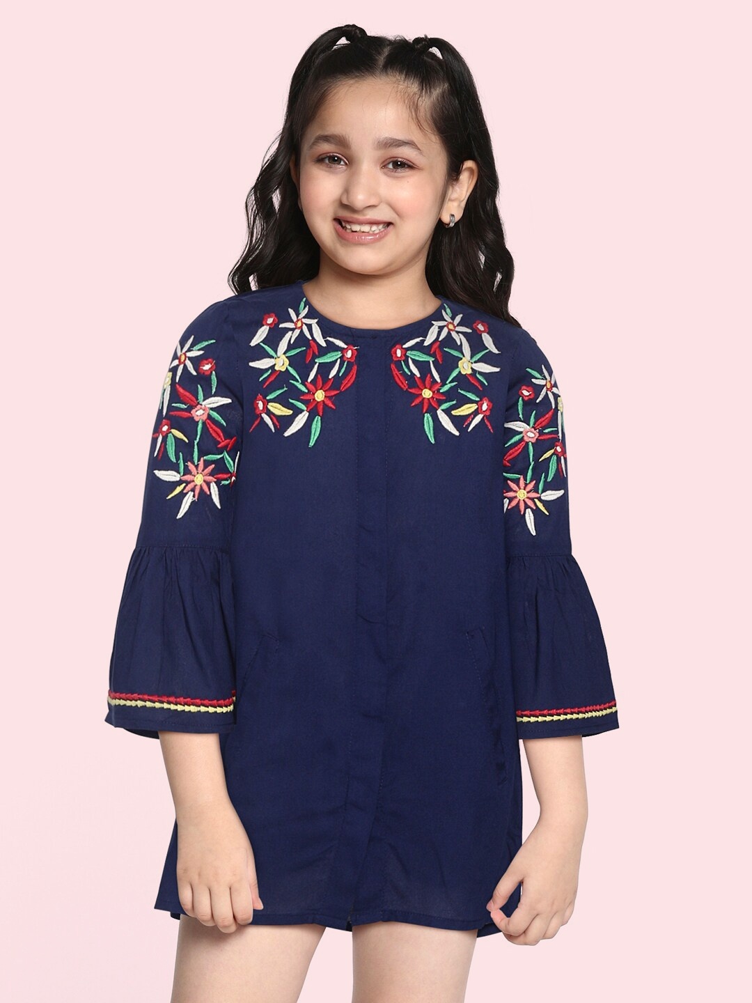 

Bella Moda Blue Floral Embroidered A-Line Dress