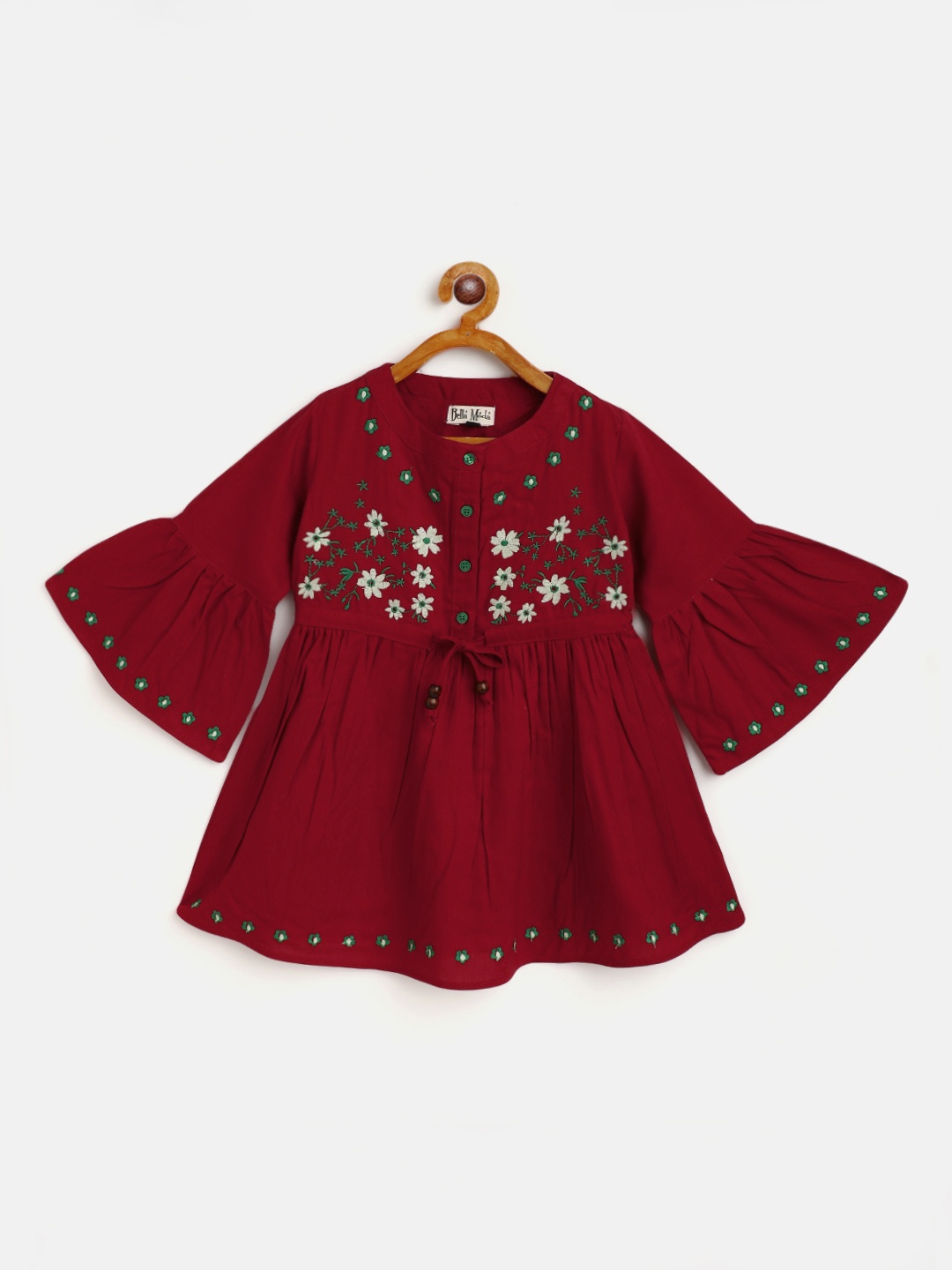 

Bella Moda Maroon Floral Embroidered Pure Cotton A-Line Dress