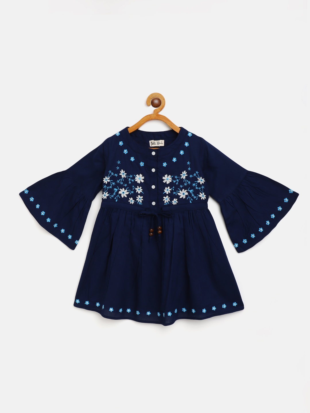 

Bella Moda Blue Floral Embroidered Pure Cotton A-Line Dress