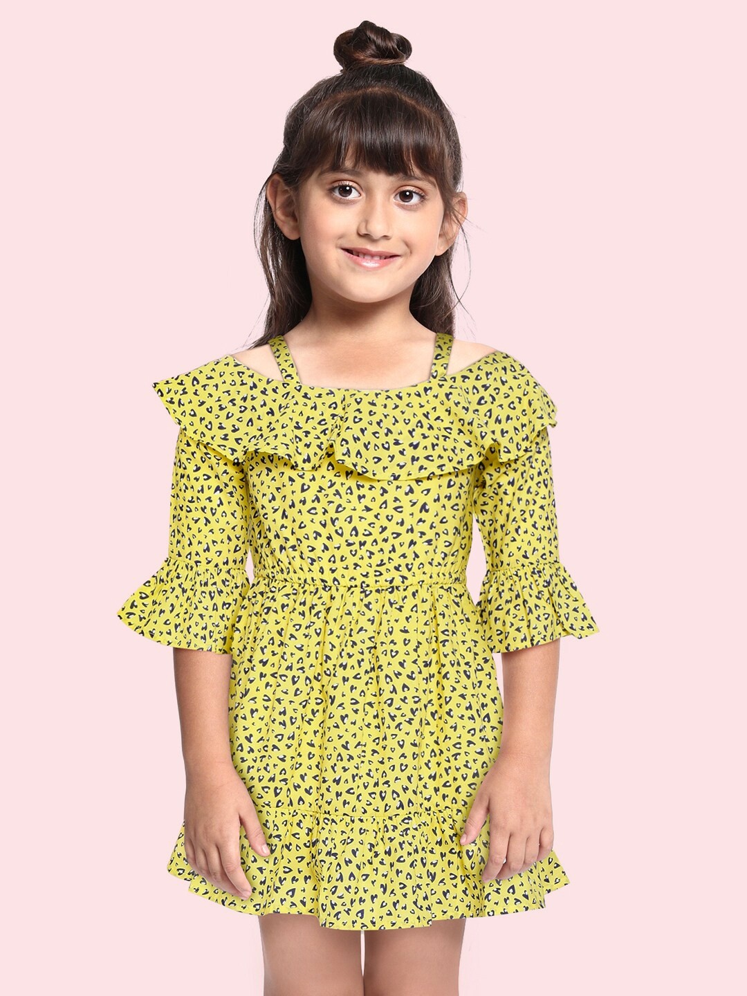 

Bella Moda Yellow & Navy Blue Animal Printed Pure Cotton A-Line Dress
