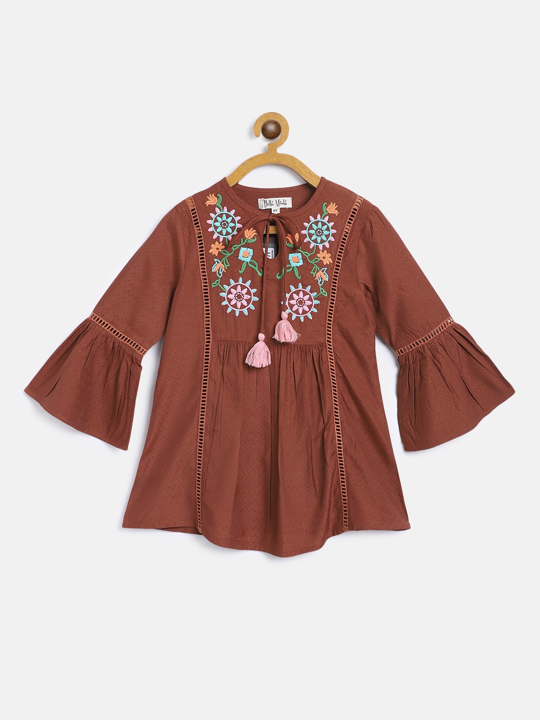 

Bella Moda Brown Floral Embroidered A-Line Dress