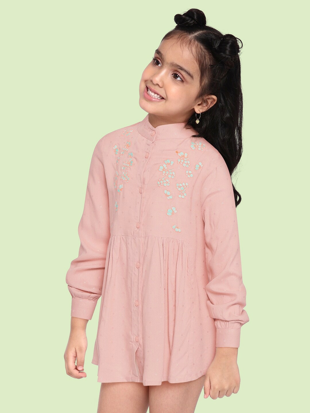 

Bella Moda Peach-Coloured Floral Embroidered Dress