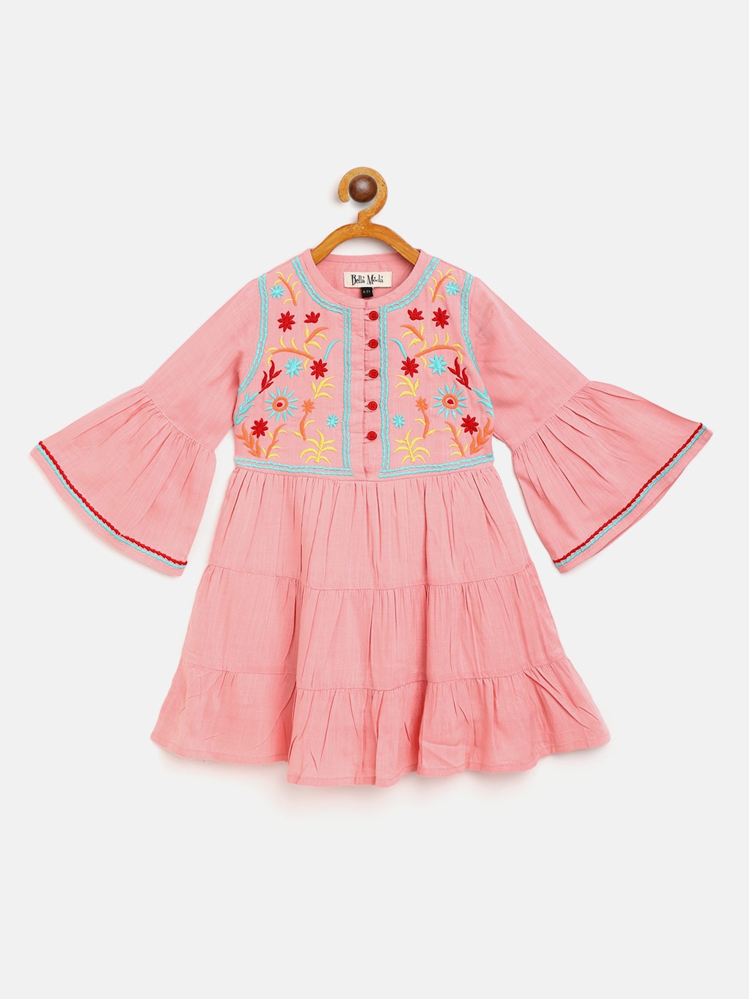 

Bella Moda Peach-Coloured Floral Embroidered Dress