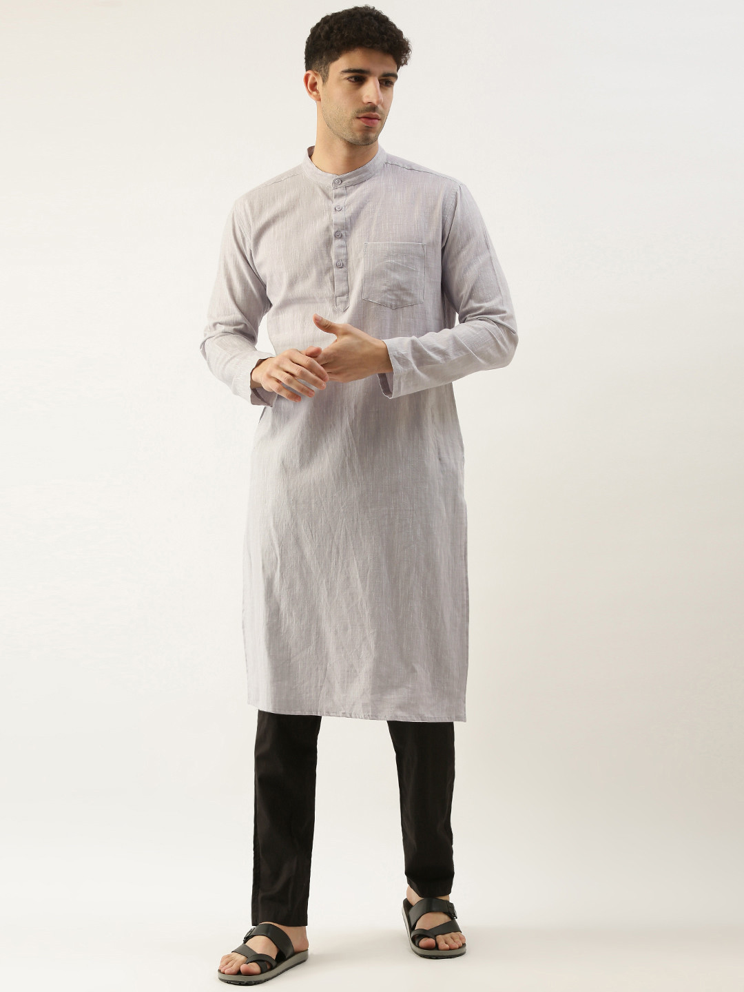 

WHITE HEART Men Grey Pure Cotton Solid Kurta
