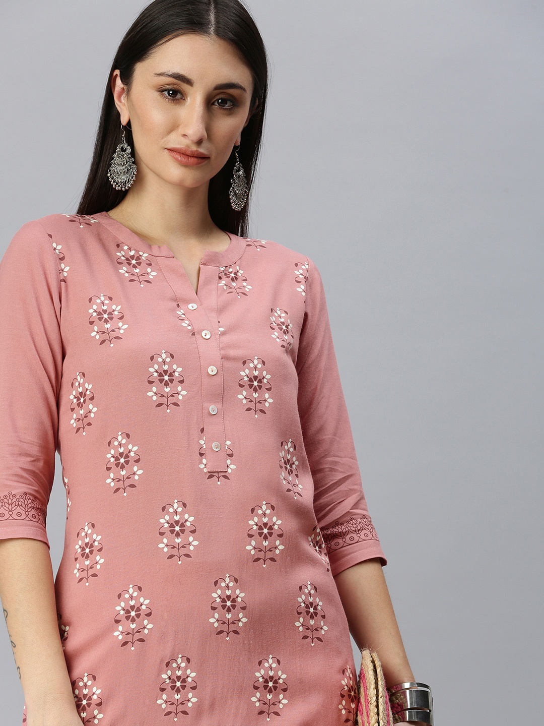 

ETIQUETTE Women Pink & White Ethnic Motifs Printed Kurta