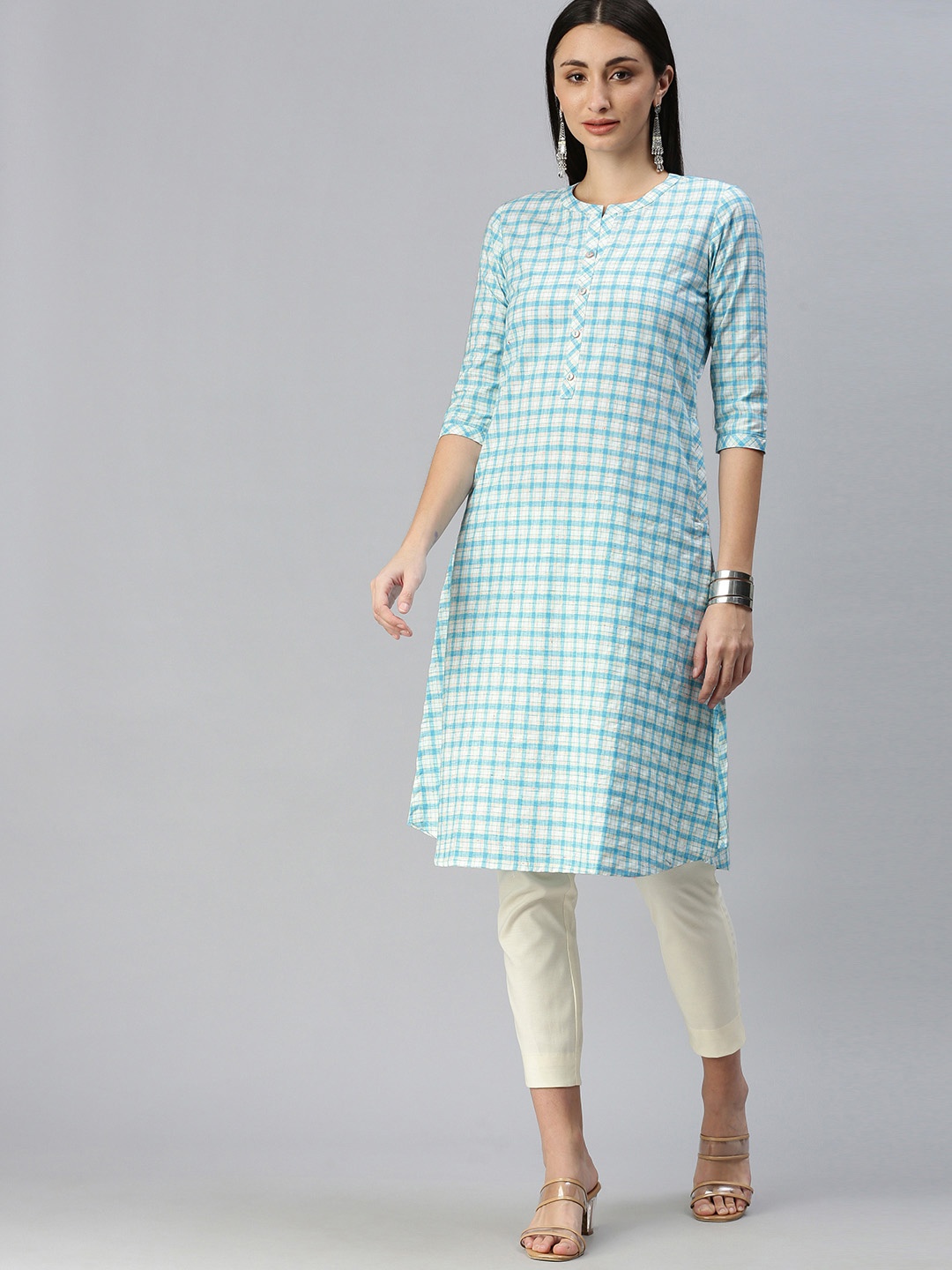 

ETIQUETTE Women Blue & White Checked Kurta