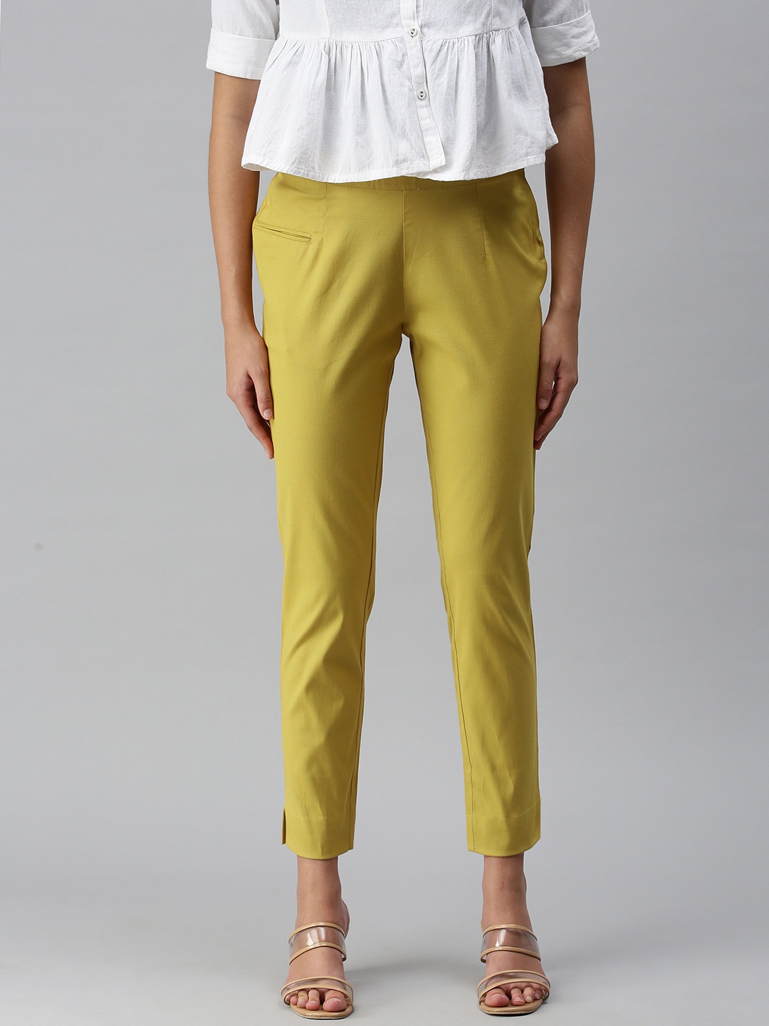 

ETIQUETTE Women Mustard Brown Solid Smart Casual Trousers
