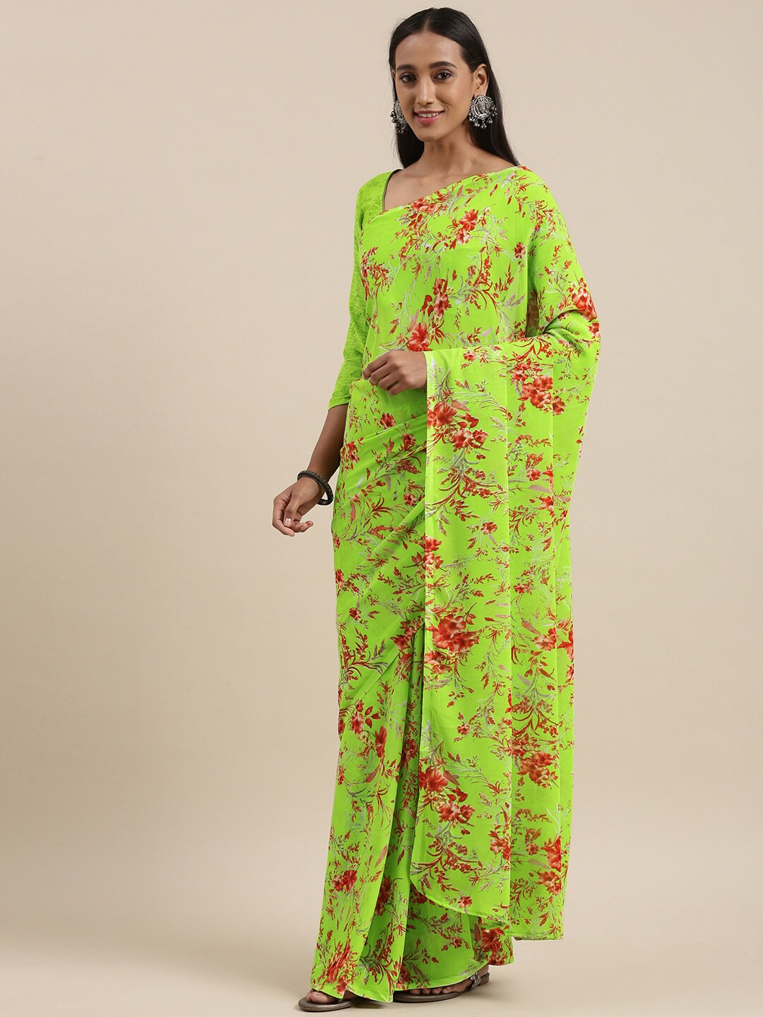

KALINI Women Green & Red Floral Printed Saree