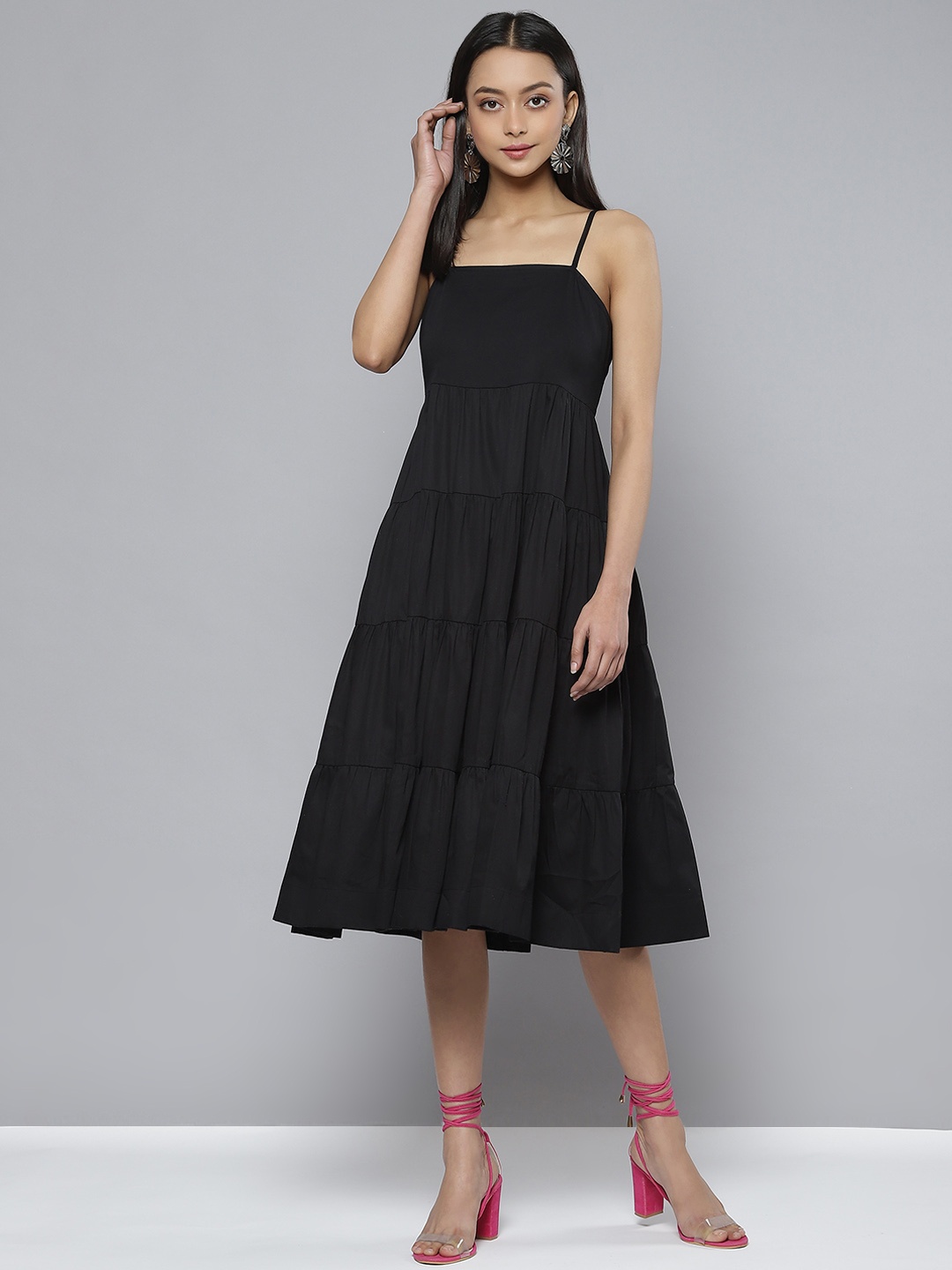 

Femella Black Formal A-Line Midi Dress