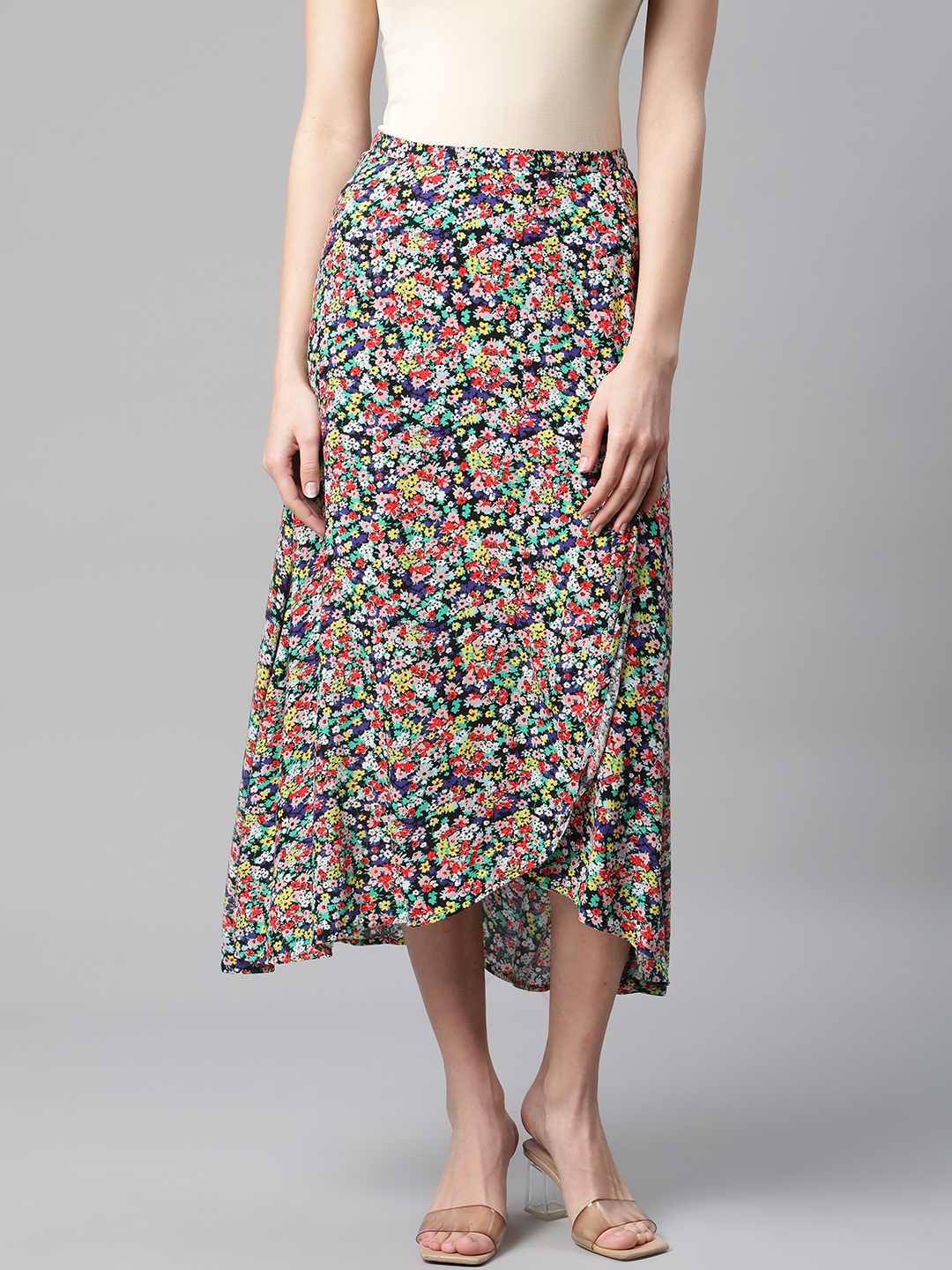 

Marks & Spencer Women Multicoloured Floral Printed Asymmetric Skirt, Multi