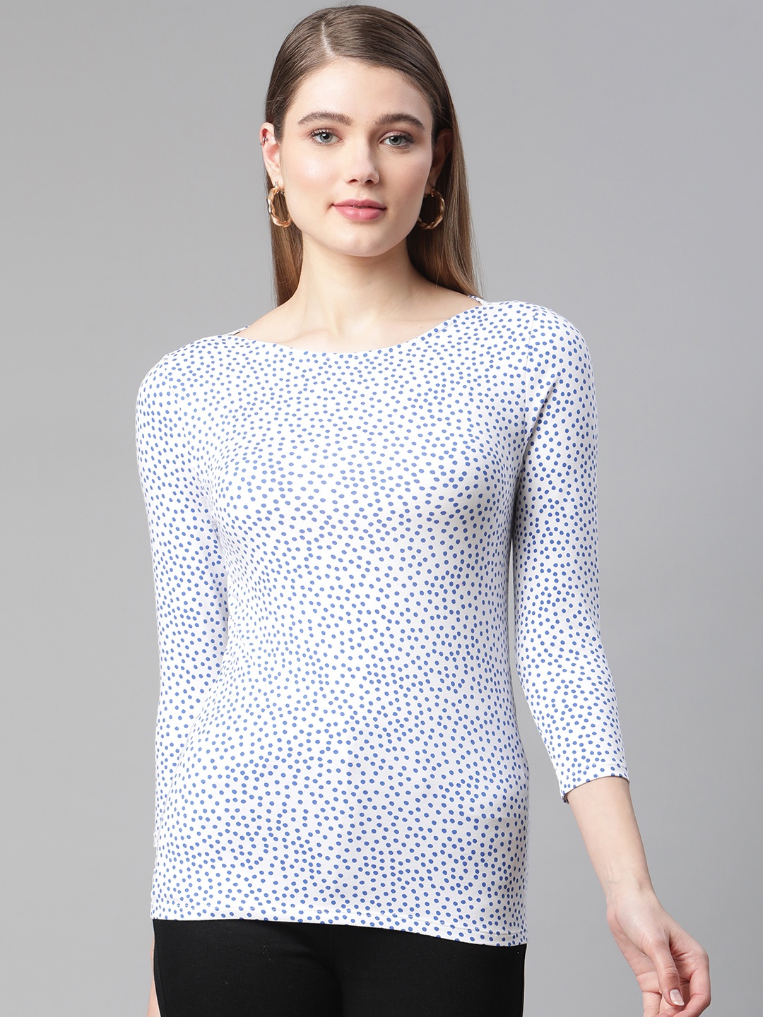 

Marks & Spencer Women White & Blue Print Top