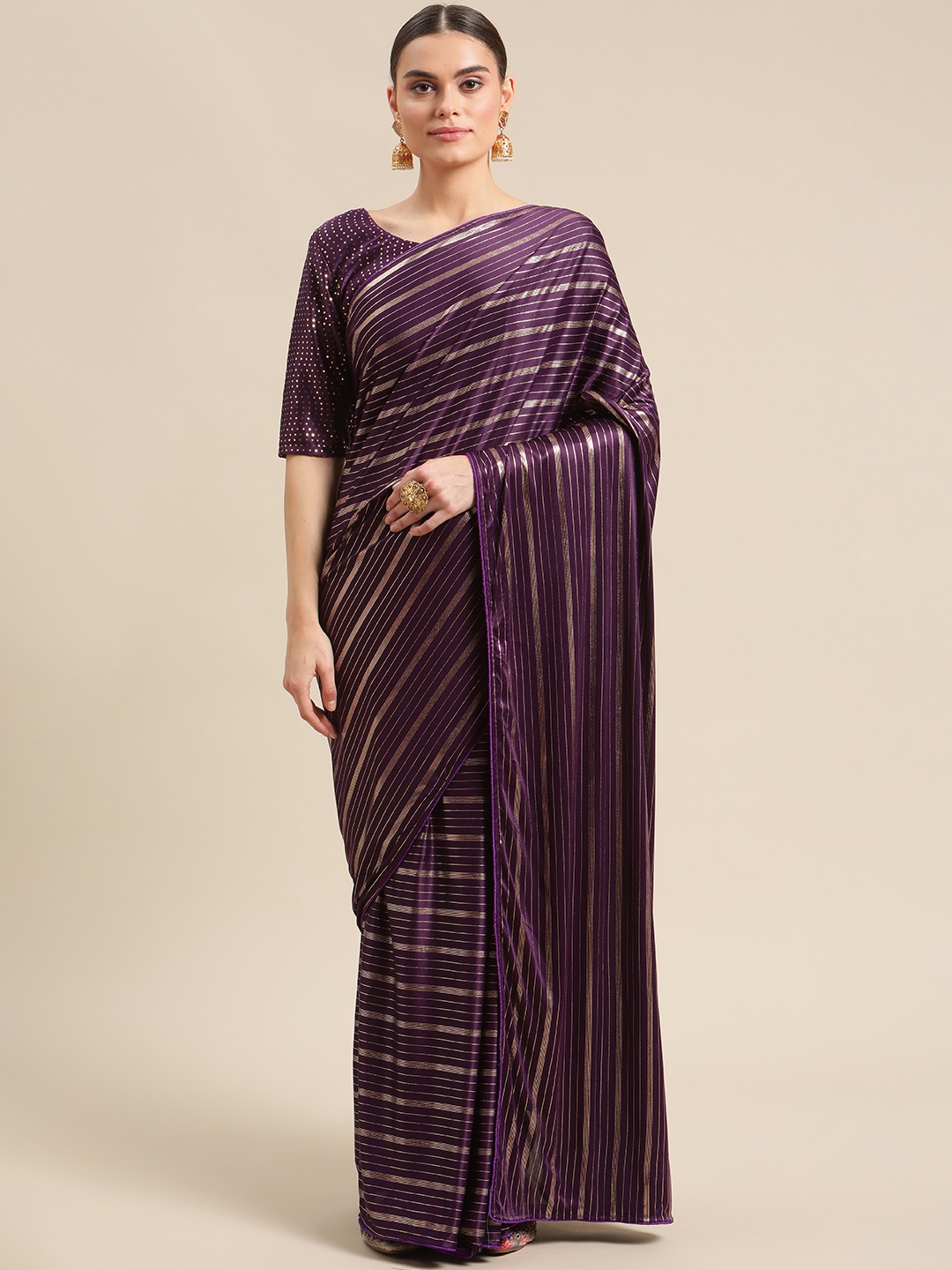 

Fab Dadu Purple Striped Pure Silk Saree