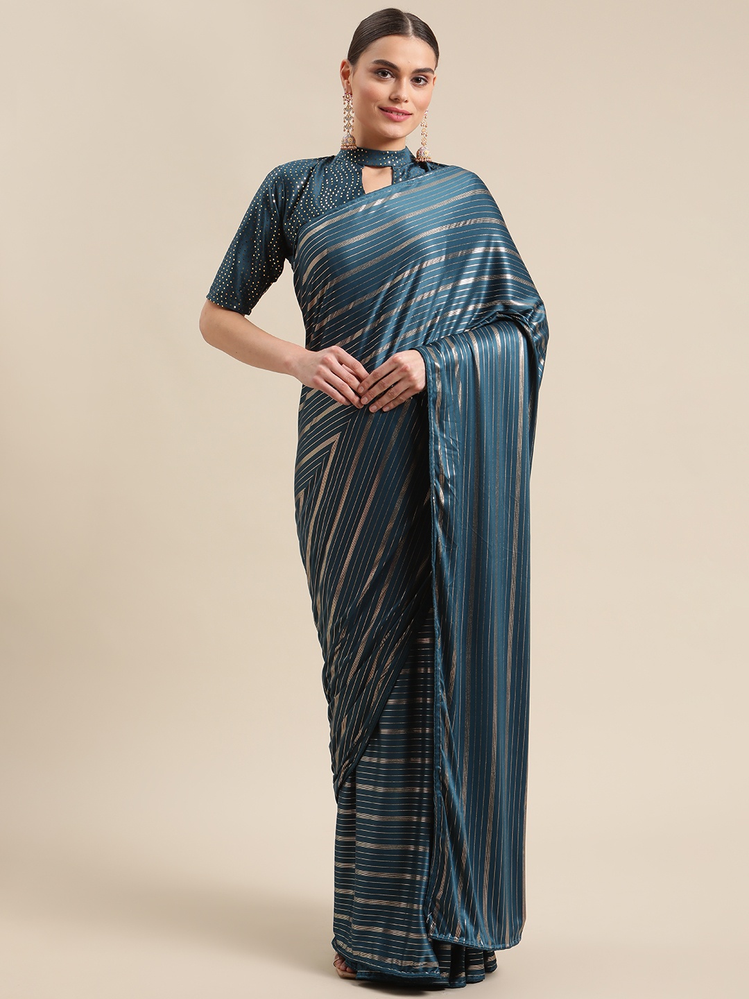 

Fab Dadu Blue Striped Pure Silk Saree