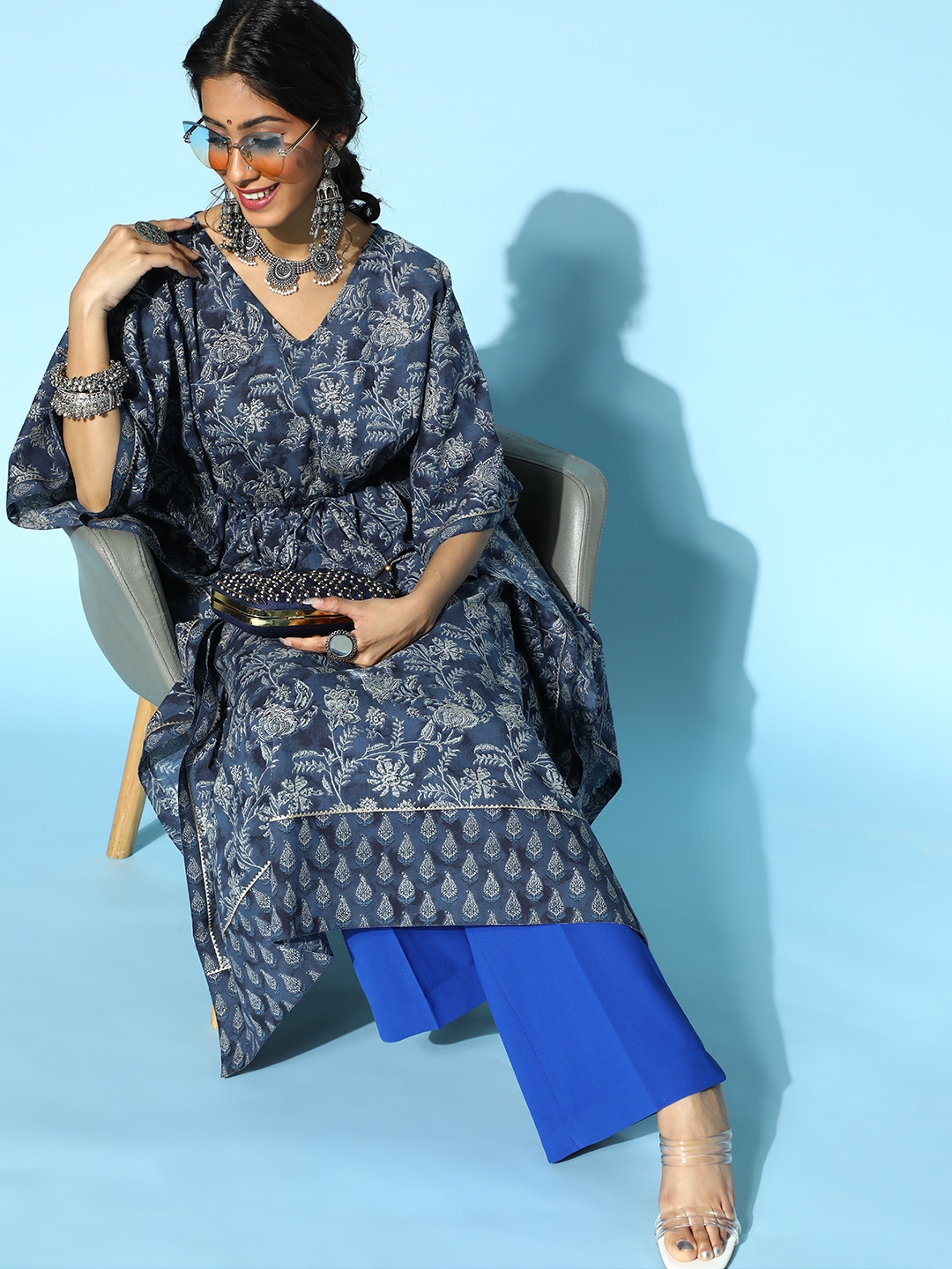 

Yufta Stunning Blue Cotton Kaftan Kurta