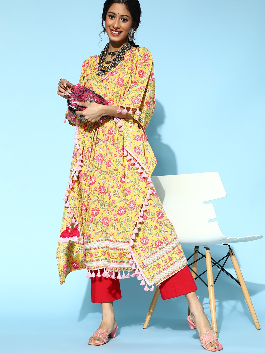 

Yufta Bright Yellow Cotton Kaftan Kurta