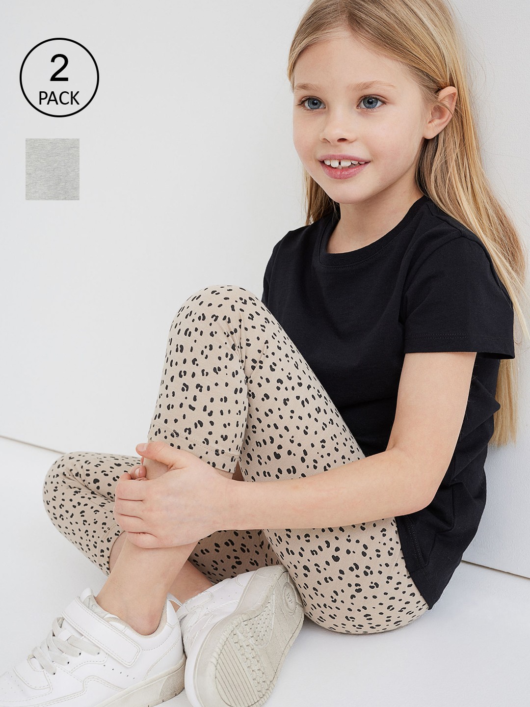 

H&M Girls 2-Pack Capri Leggings, Grey