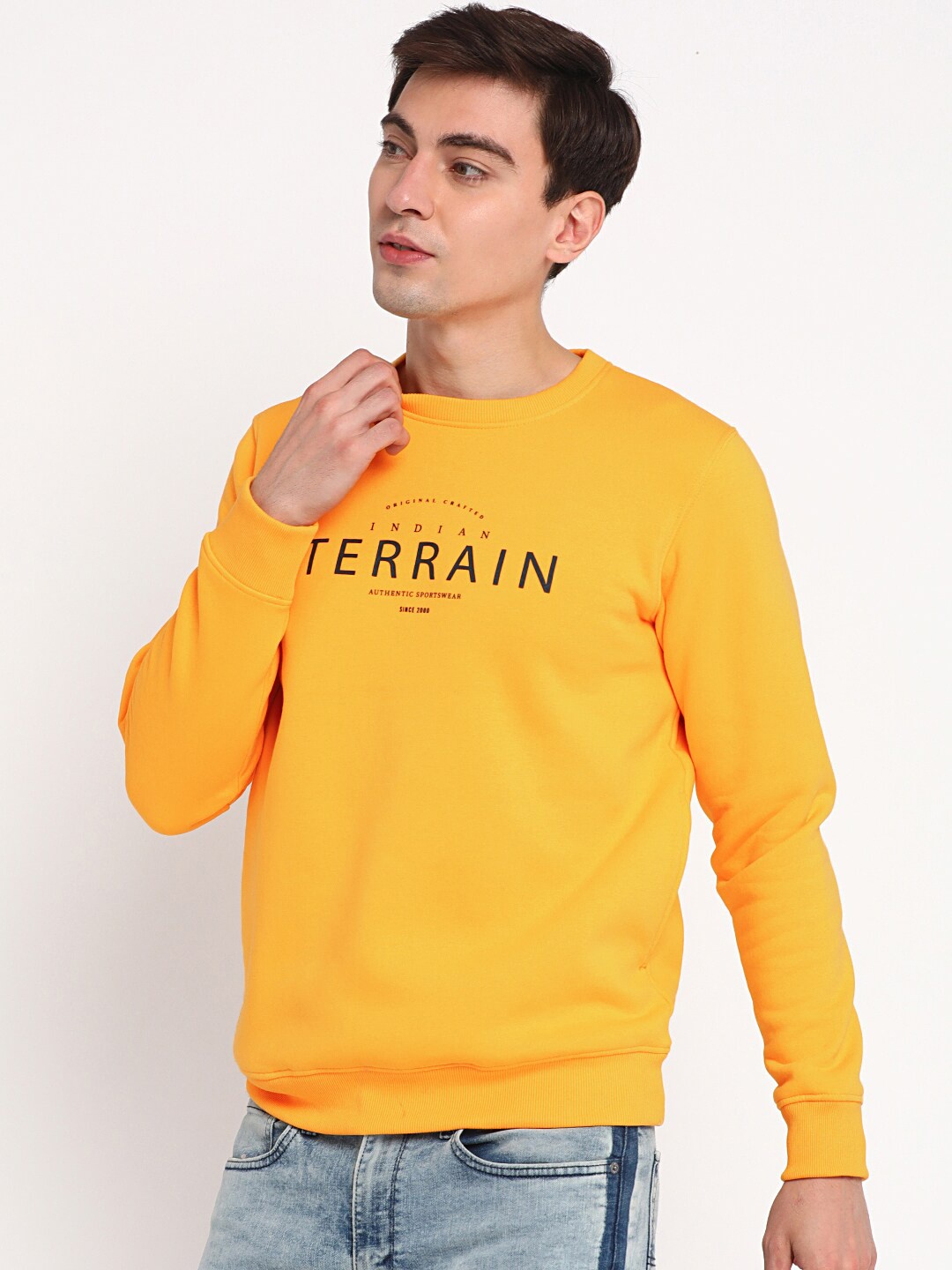 

Indian Terrain Men Yellow Printed Sweatshirt