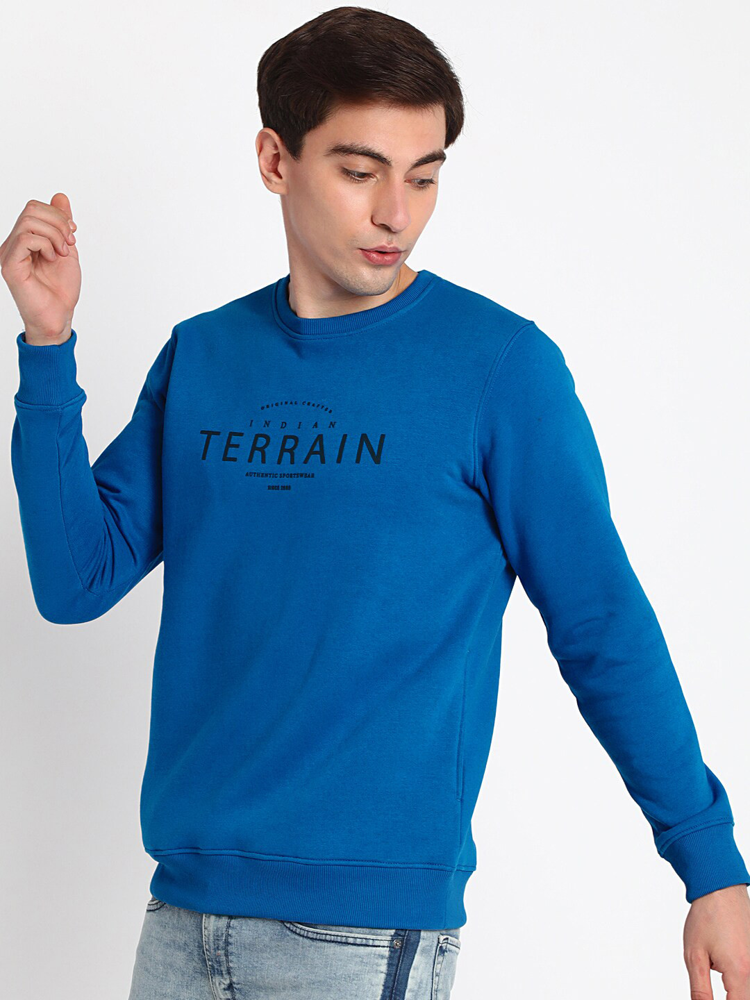 

Indian Terrain Men Blue Printed Sweatshirt
