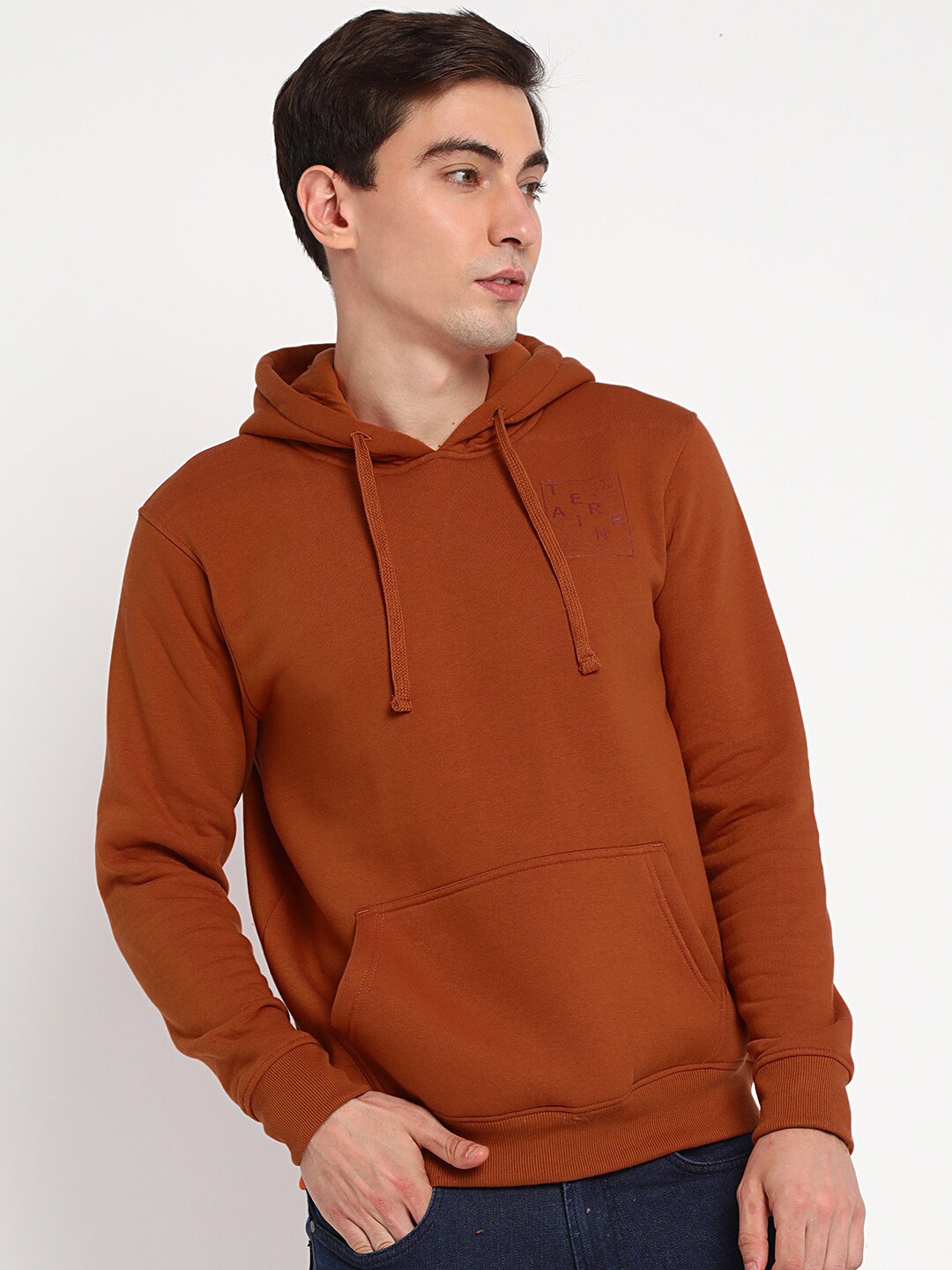 

Indian Terrain Men Brown Hooded Sweatshirt
