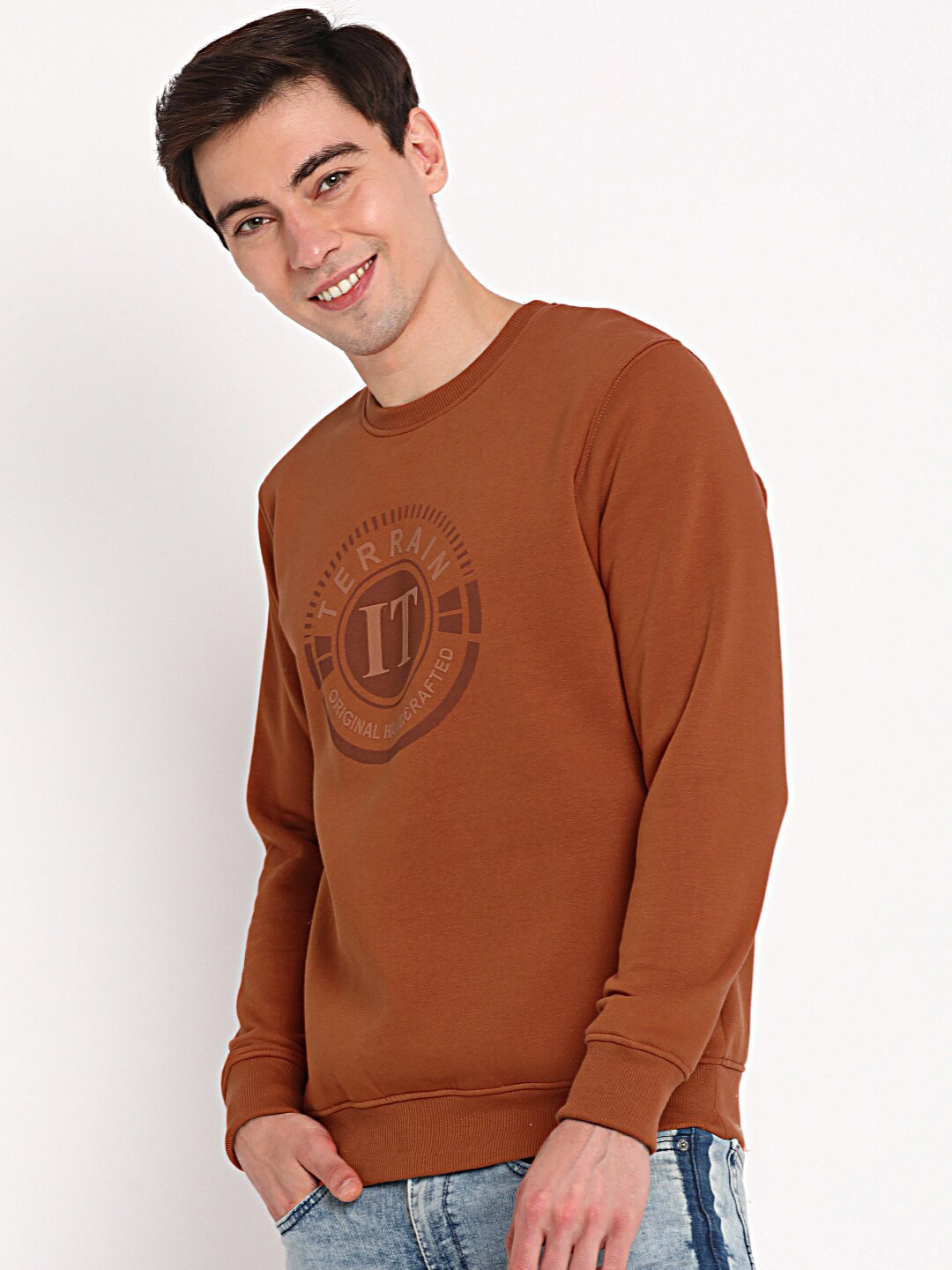 

Indian Terrain Men Brown Printed Sweatshirt