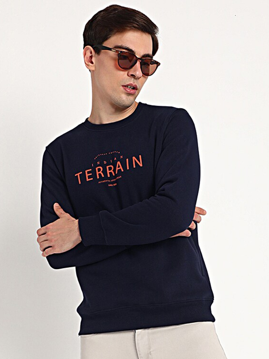 

Indian Terrain Men Navy Blue Printed Sweatshirt