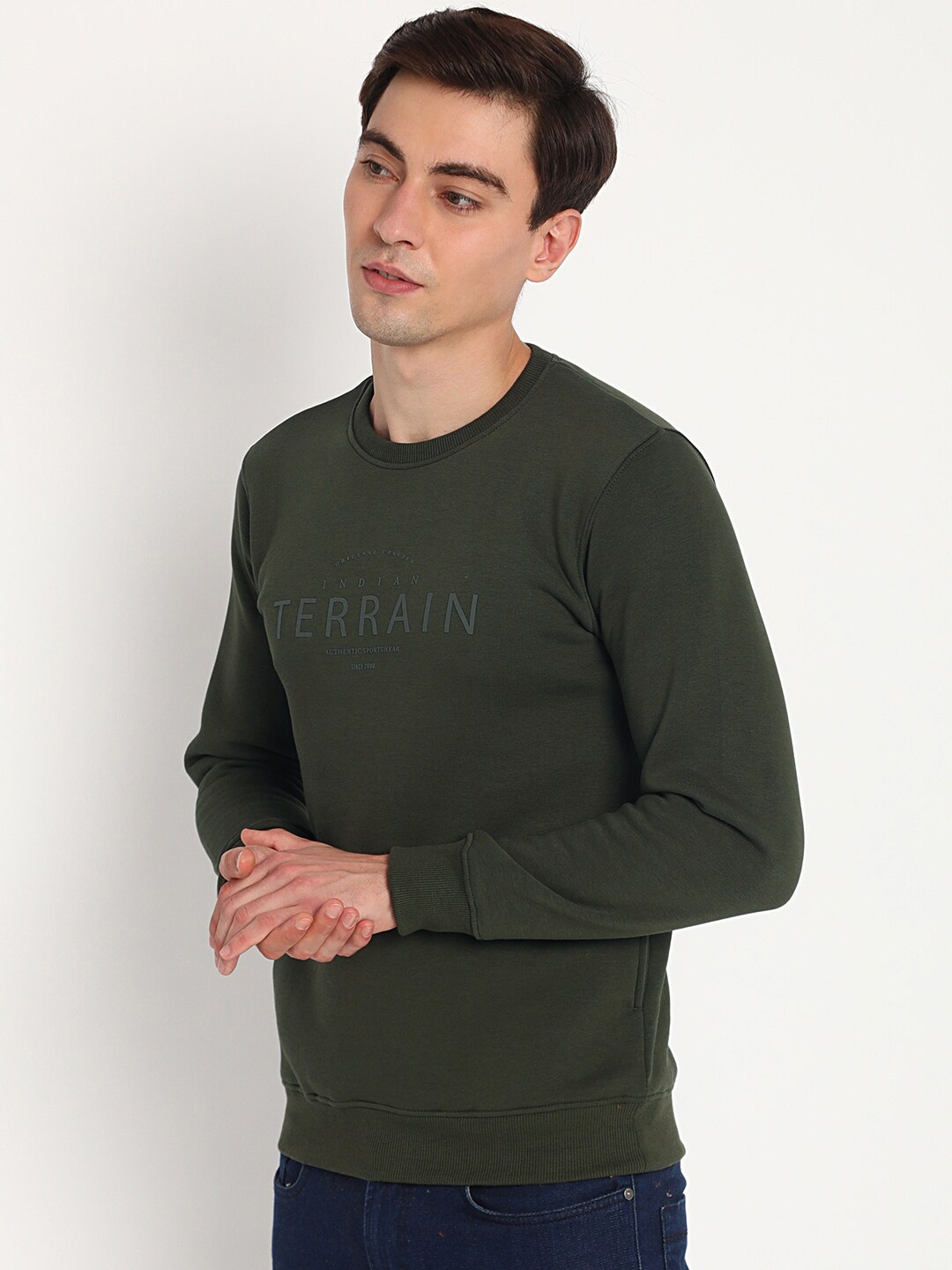 

Indian Terrain Men Green Printed Sweatshirt
