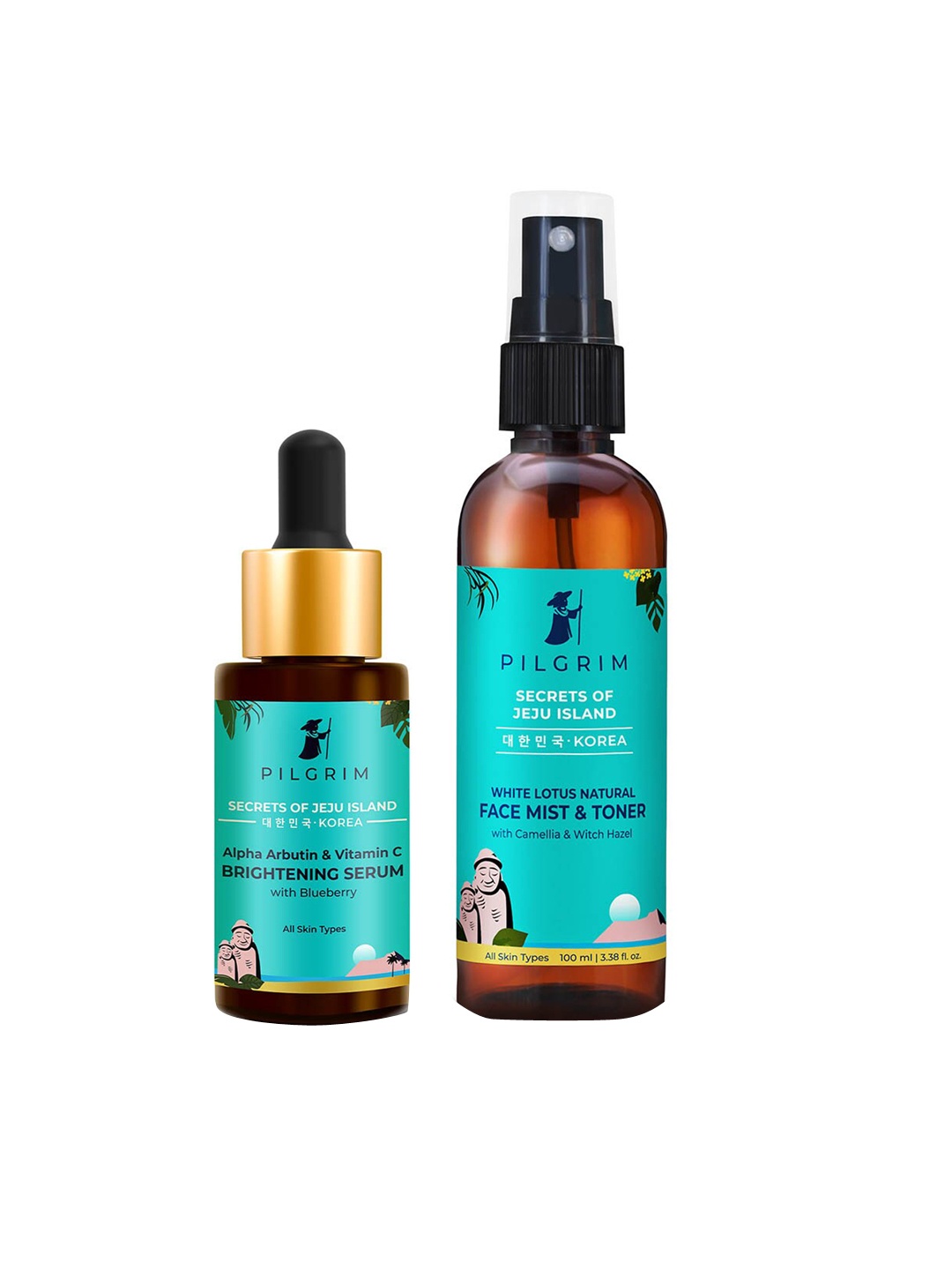 

Pilgrim Set of Secrets of Jeju Island White Lotus Natural Face Toner & Brightening Serum, Blue