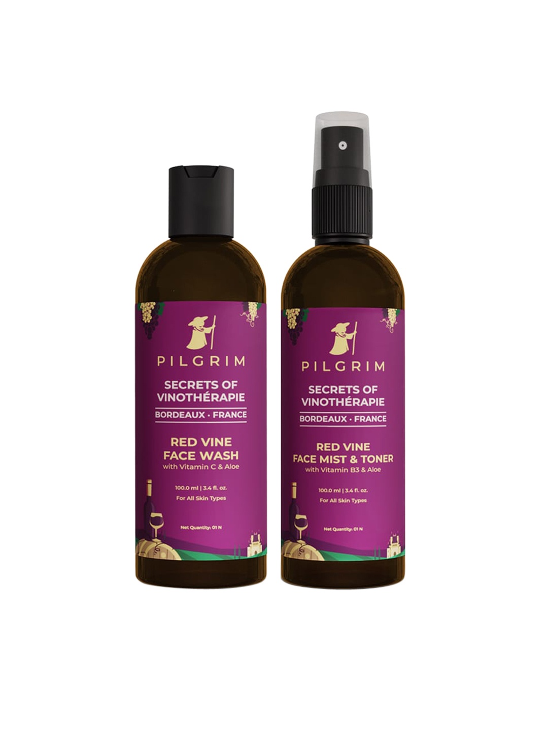 

Pilgrim Set of Secrets of Vinotherapie Red Vine Face Wash & Face Toner 100 ml Each, Purple