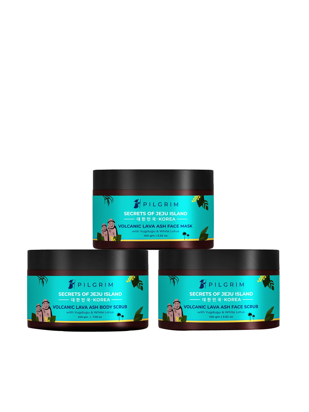 

Pilgrim Set of Secrets of Jeju Island Volcanic Lava Ash Face Mask-Face Scrub & Body Scrub, Blue