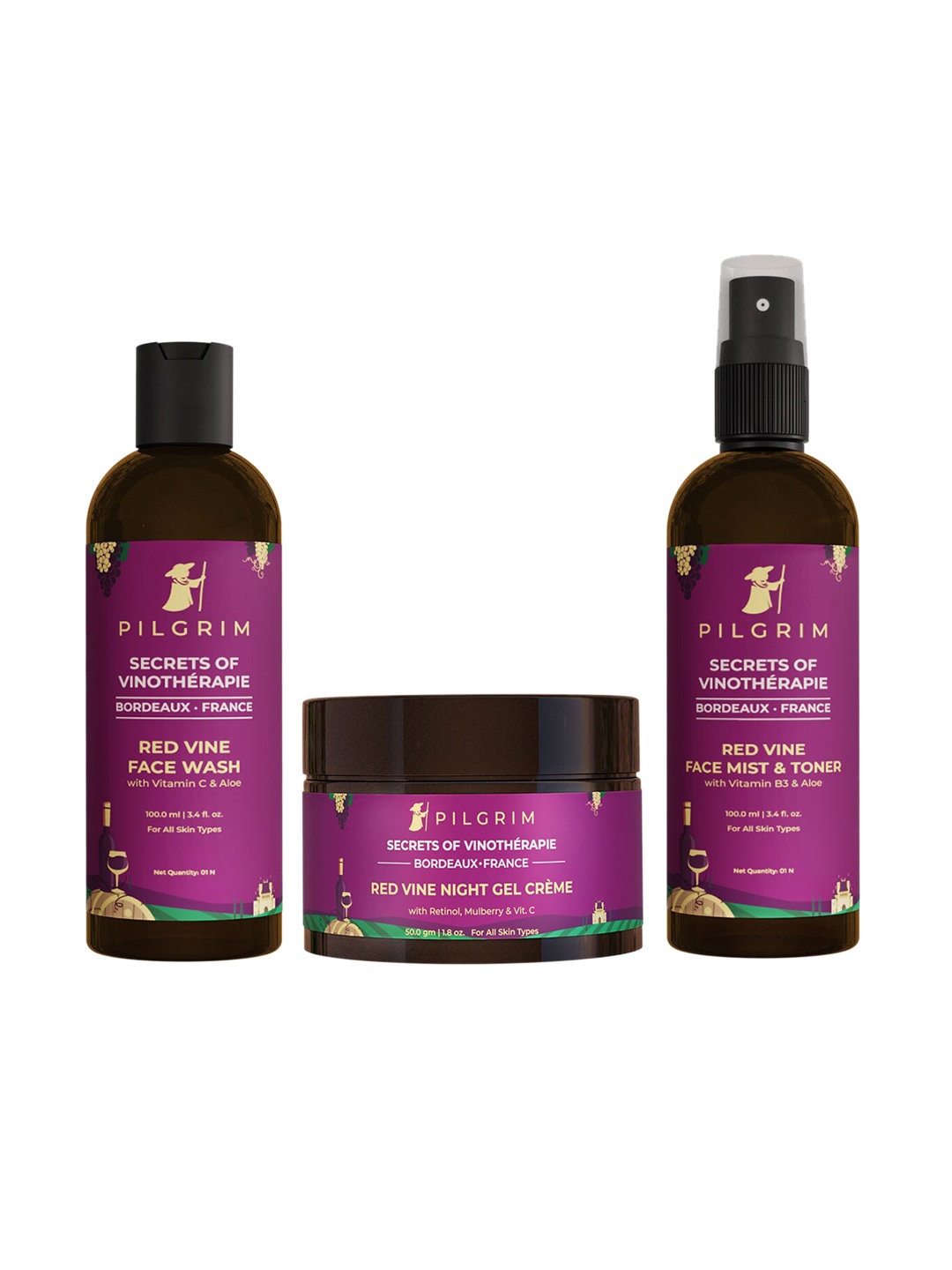 

Pilgrim Red Vine Anti Ageing Face Care Kit for Youthful Glow, Purple