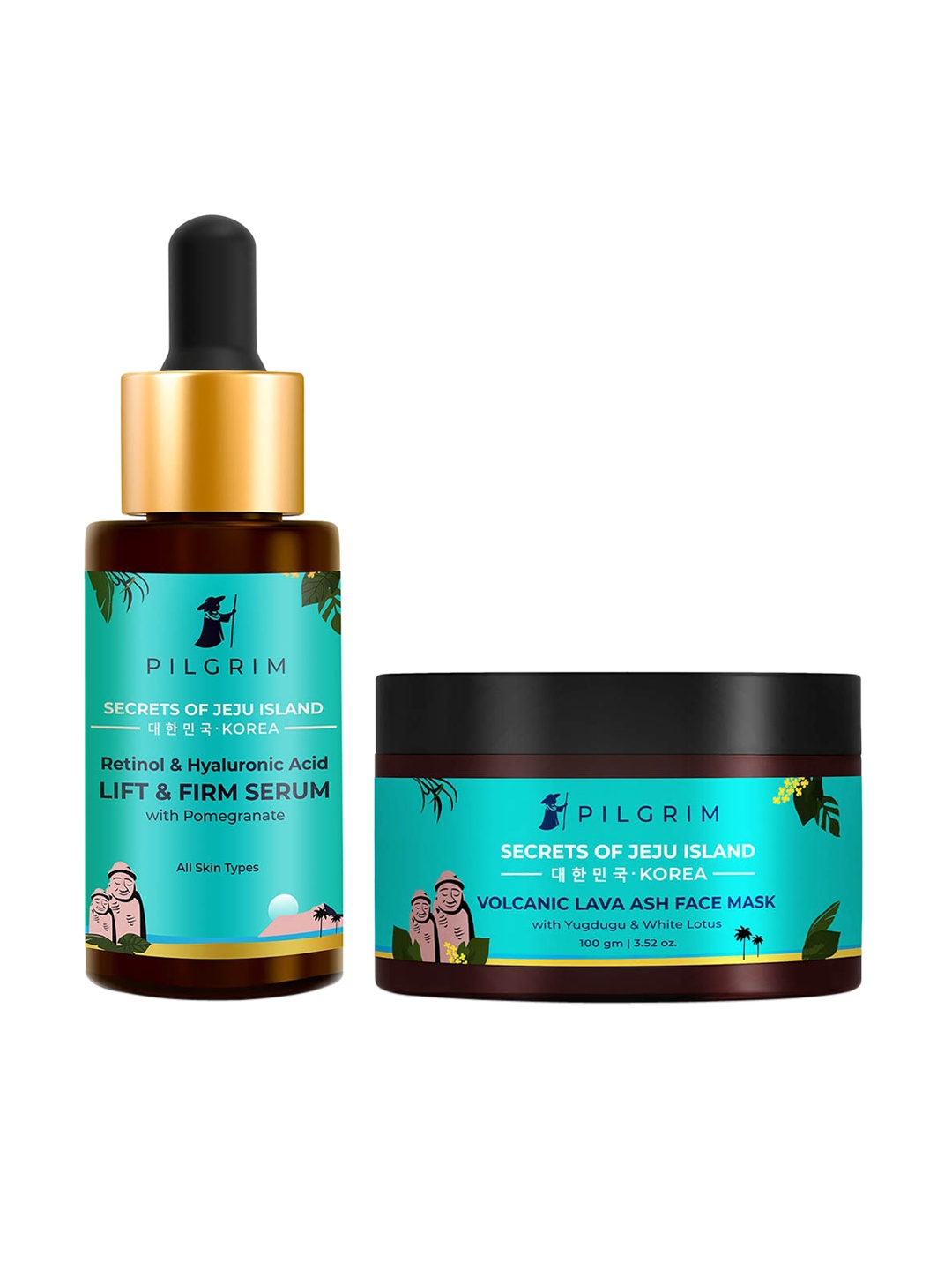 

Pilgrim Set of Secrets of Jeju Island Volcanic Lava Ash Face Mask & Lift & Firm Serum, Teal