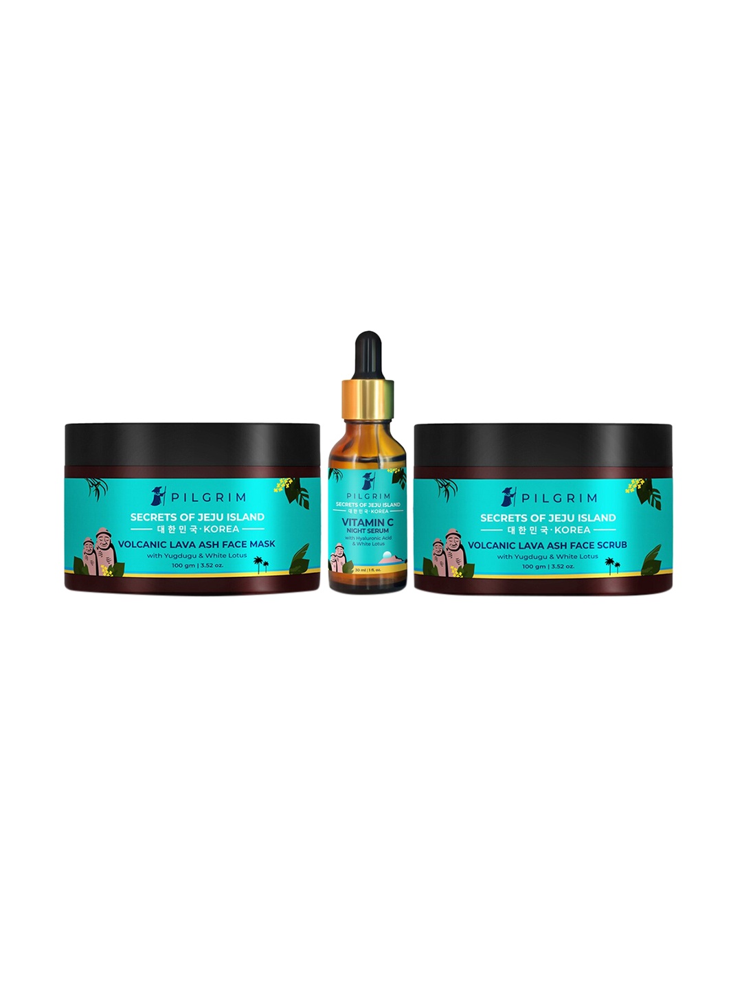 

Pilgrim Set of 3 Secrets of Jeju Island Face Mask, Night Serum & Scrub, Teal