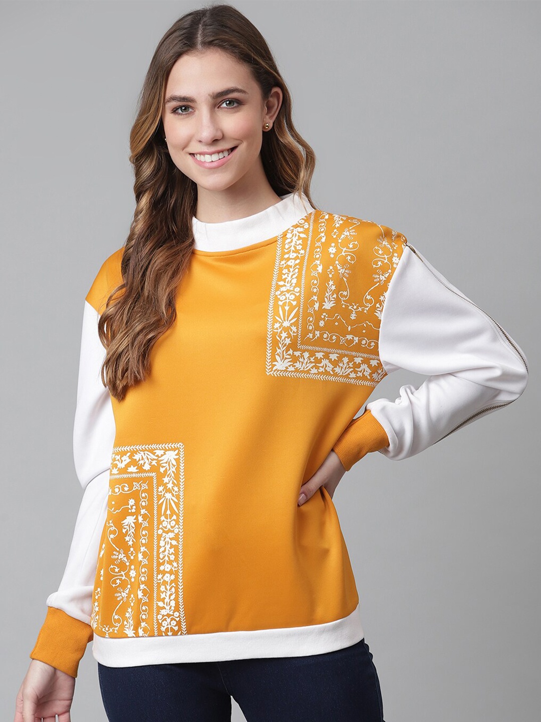 

OTORVA Women Yellow Printed Sweatshirt