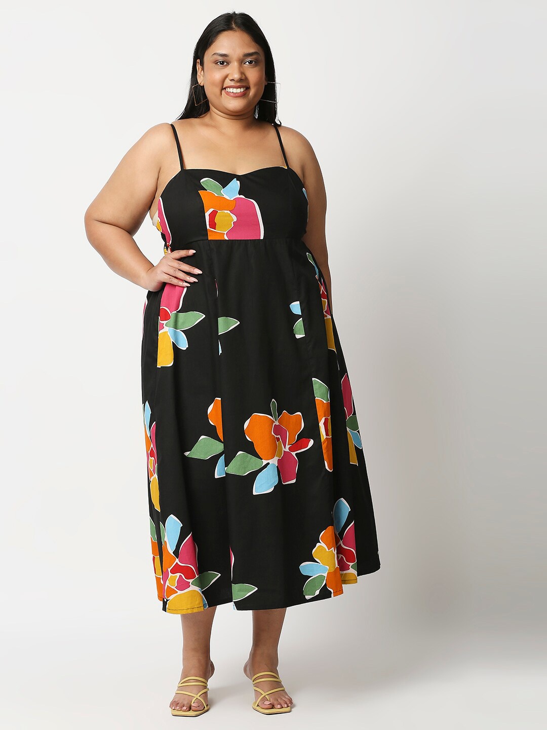 

20Dresses Black & Orange Floral Empire Midi Dress