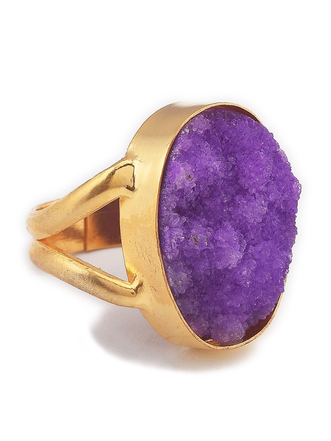 

Tistabene Purple & Gold-Plated Comtemporary Raw Oval Stone Cocktail Ring