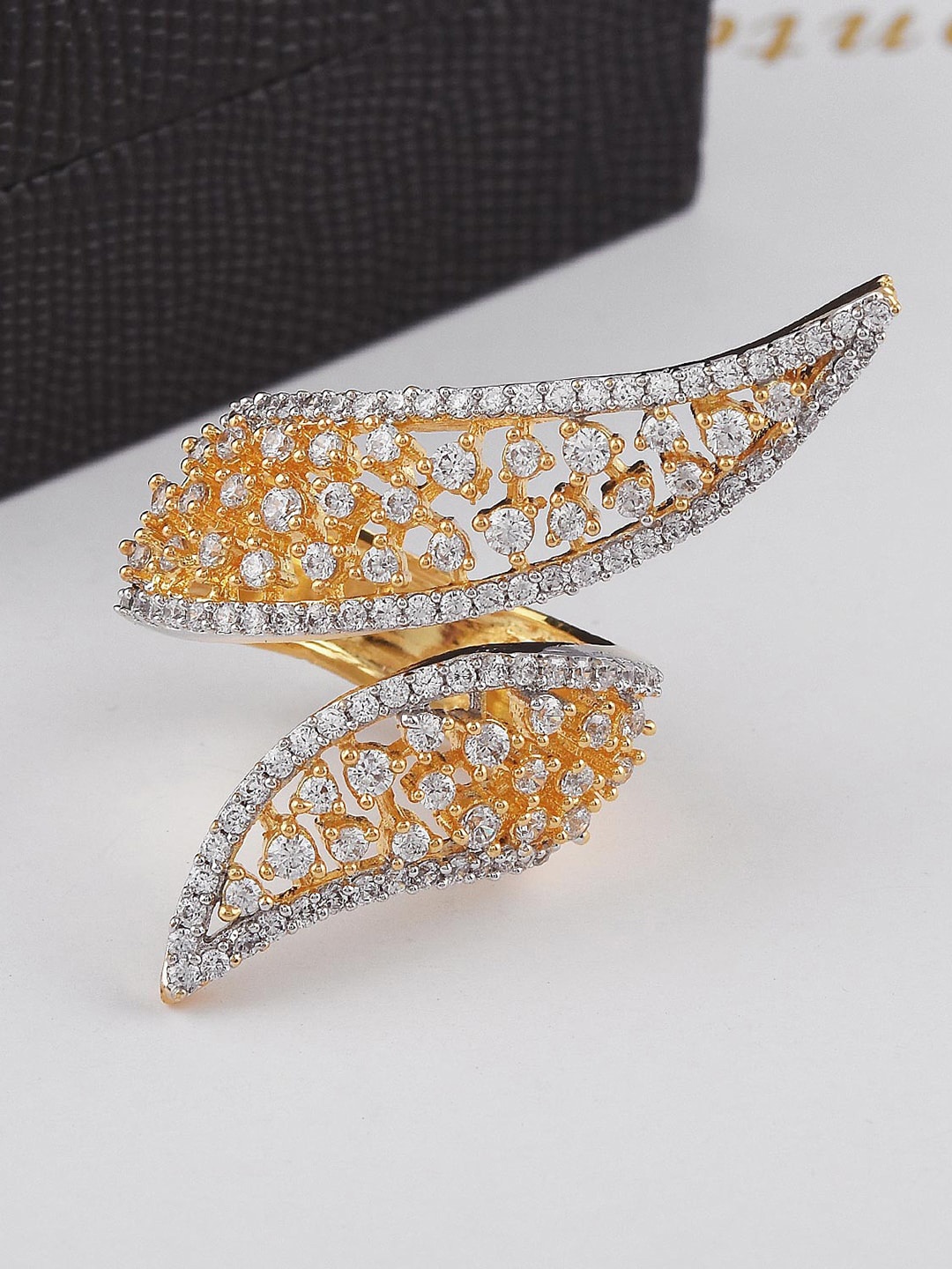 

Tistabene Gold-Plated White Contemporary American Diamonds Cocktail Ring