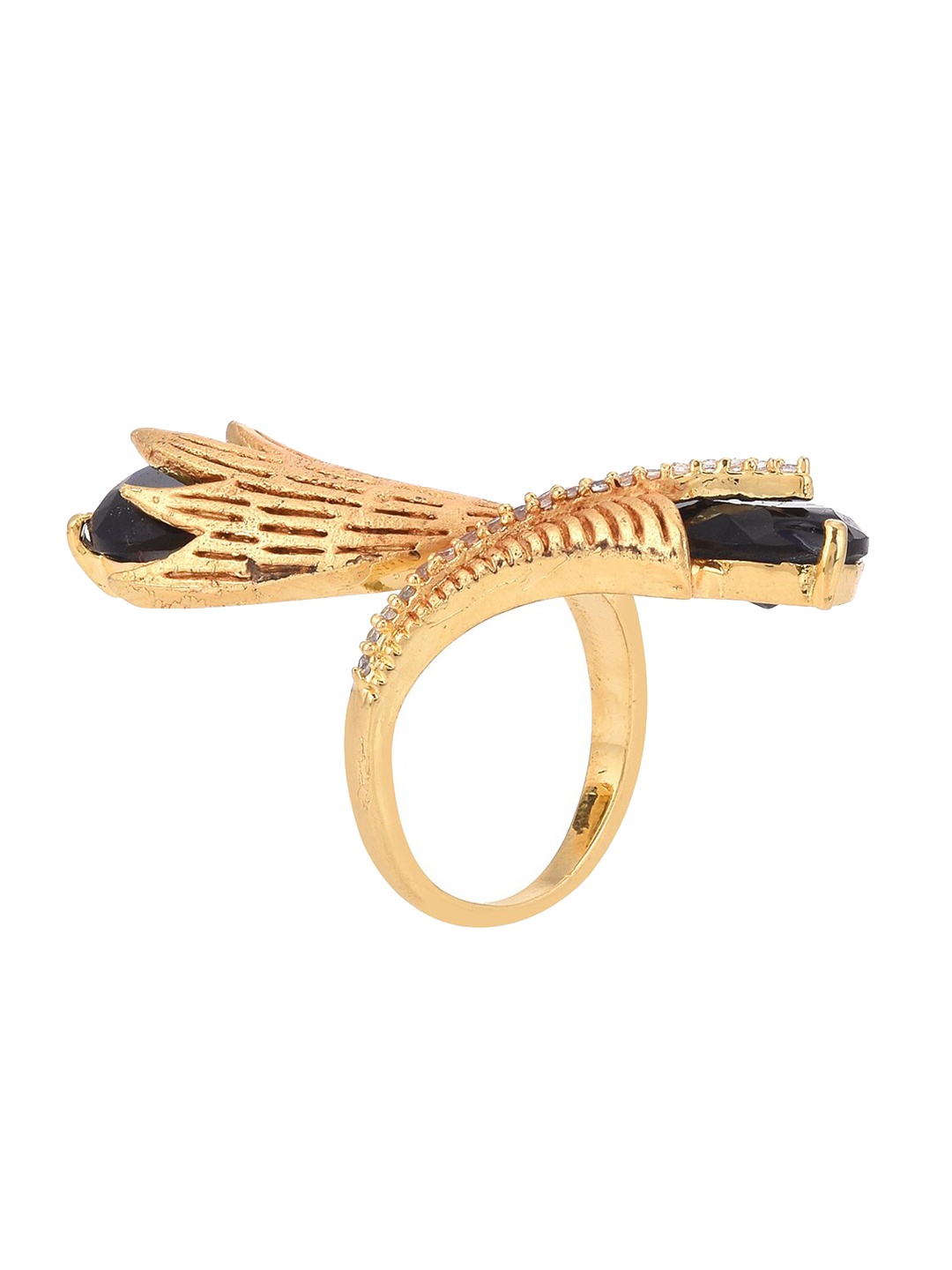 

Tistabene Women Gold-Plated & Blue Stone Studded Floral Antique Finger Ring