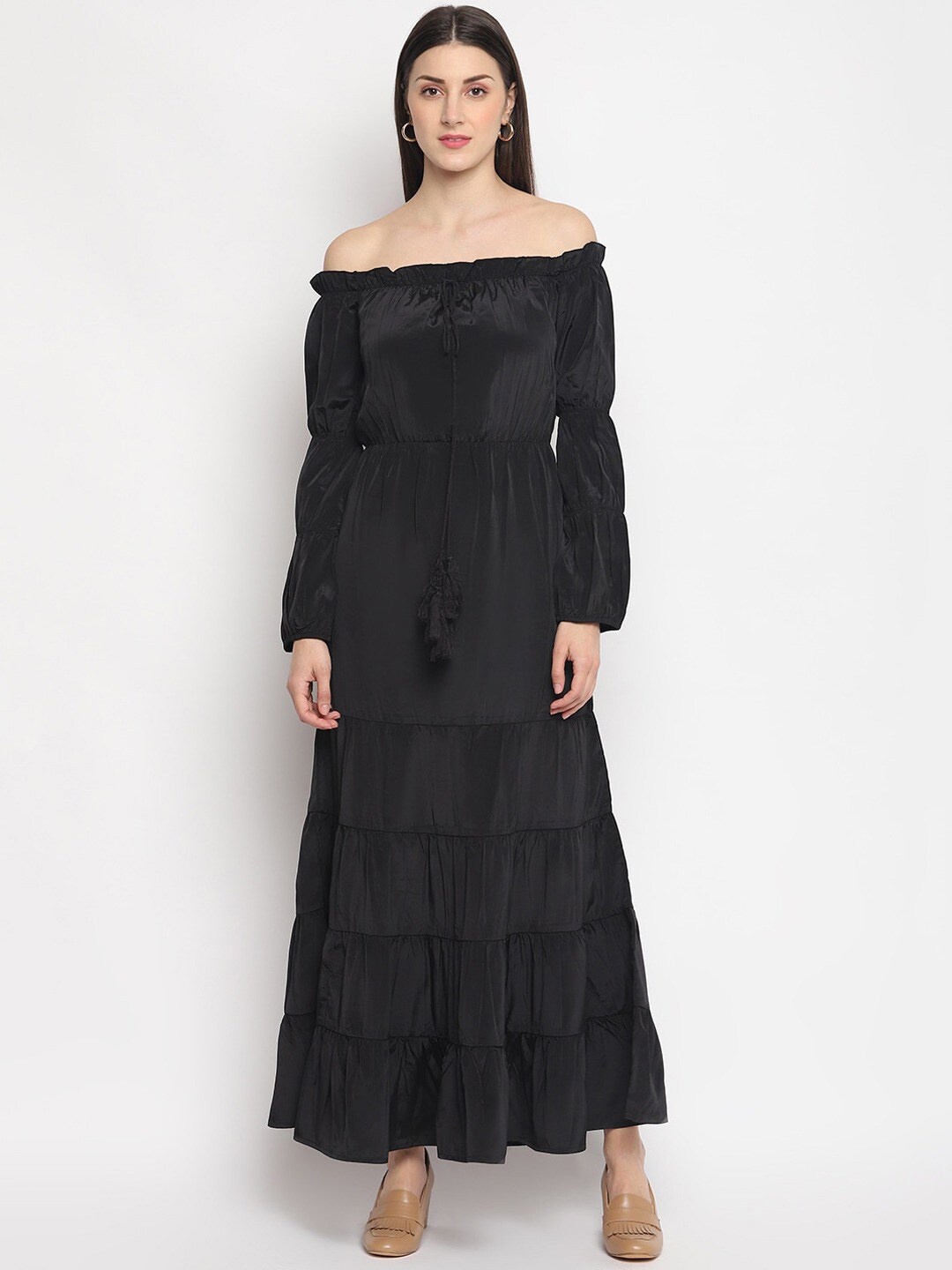 

OTORVA Black Off-Shoulder Crepe Maxi Dress