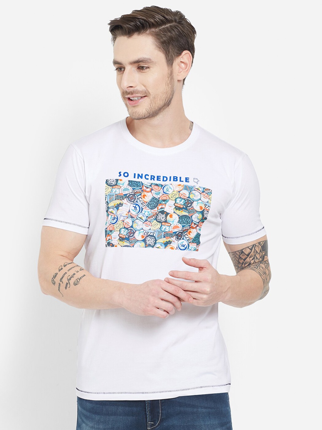 

Pepe Jeans Men White Printed Slim Fit T-shirt