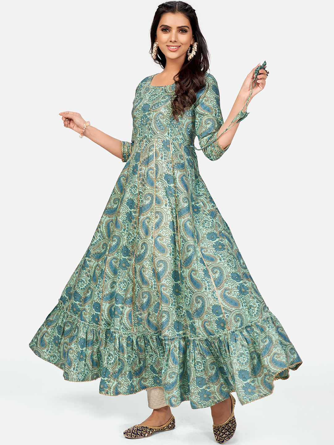 

Vbuyz Women Turquoise Blue Ethnic Motifs Printed Anarkali Kurta