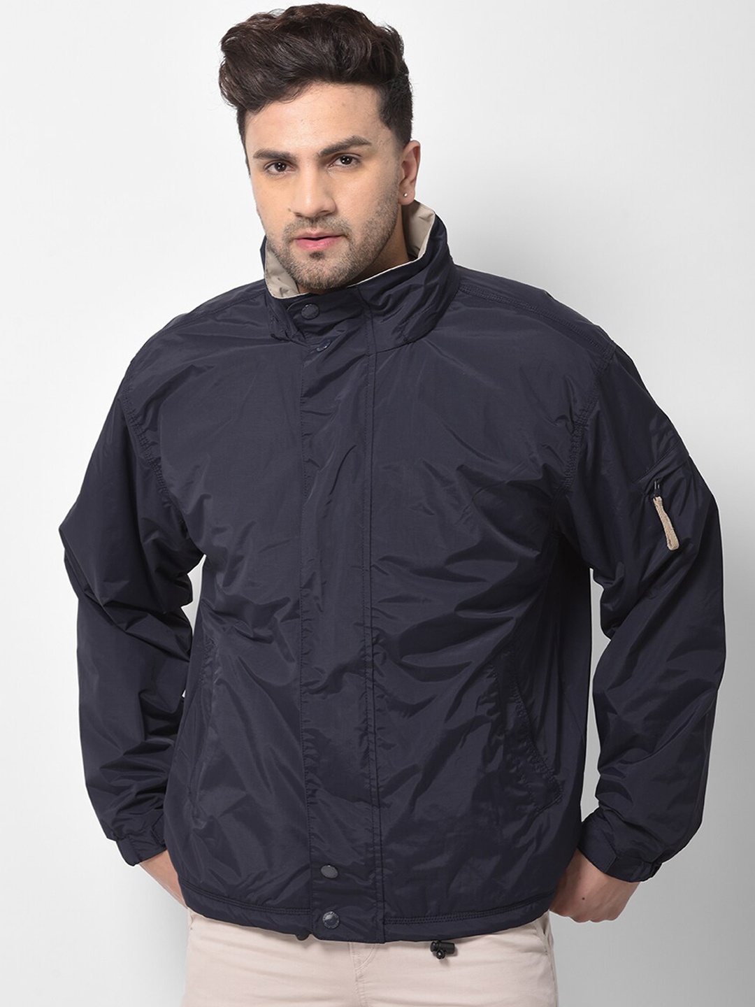 

Woodland Men Navy Blue Water Resistant Bomber Jacket