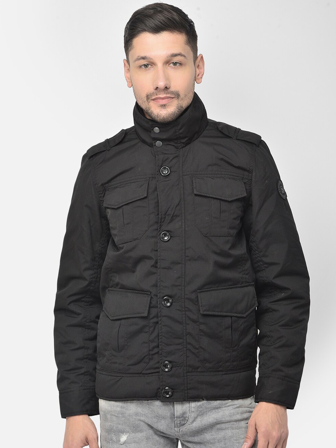 

Woodland Men Black Water Resistant Bomber Jacket