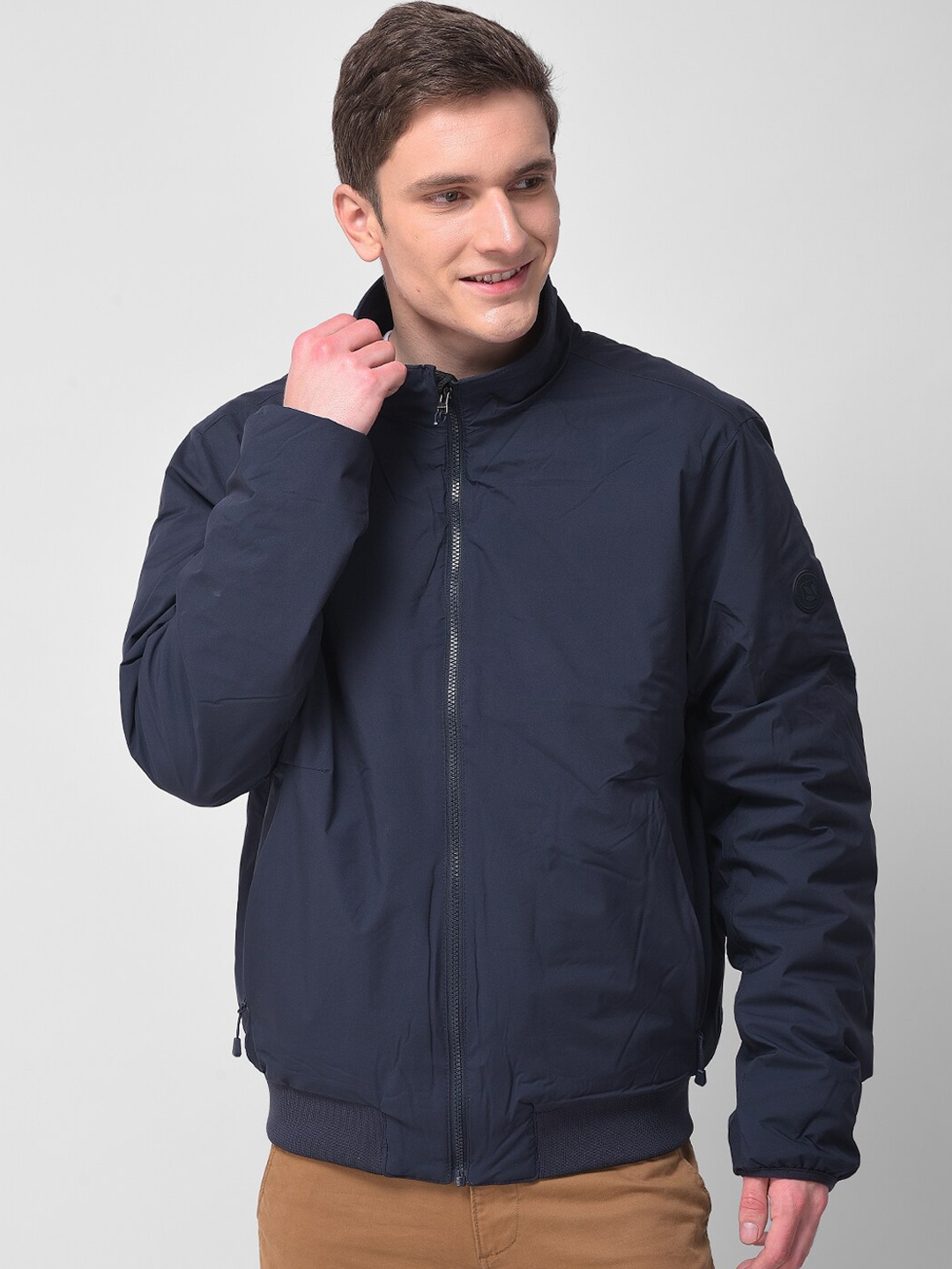 

Woodland Men Blue Water Resistant Bomber Jacket