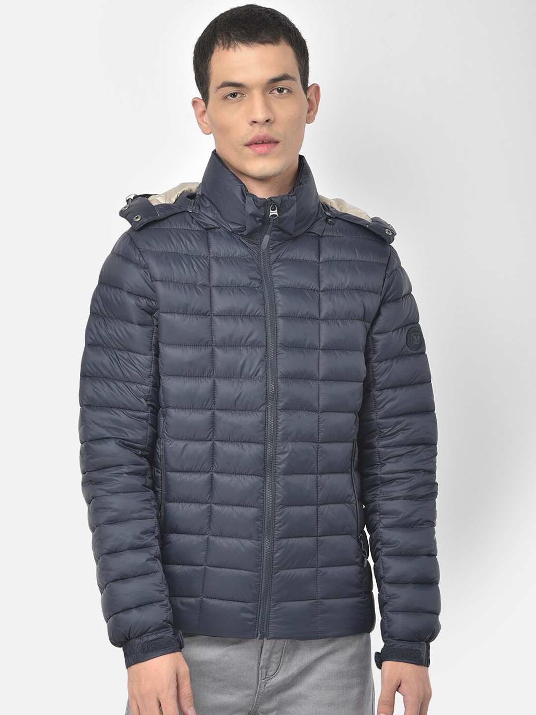 

Woodland Men Blue Camouflage Water Resistant Padded Jacket